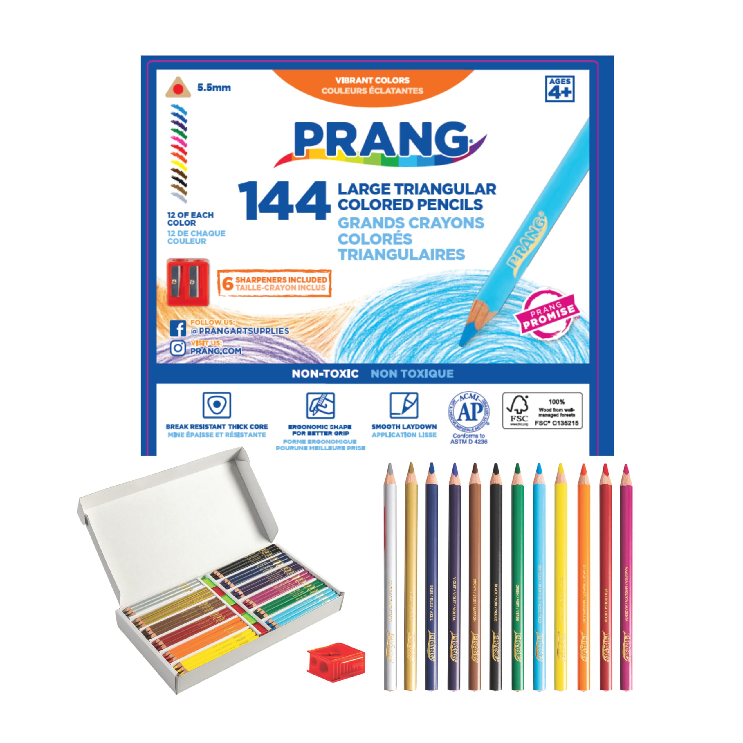 Prang Easy to Hold Colored Pencils Class Pack, 12 Colors | 5.5 mm Core, 144 Pencils, 6 Sh…