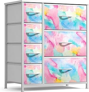 Sorbus Kids Dresser with 7 Drawers - Storage Chest Organizer Unit with Steel Frame, Wood Top & Handles, Tie-dye Fabric Bins for Clothes - Wide Furniture for Bedroom Hallway Kids Room Nursery & Closet