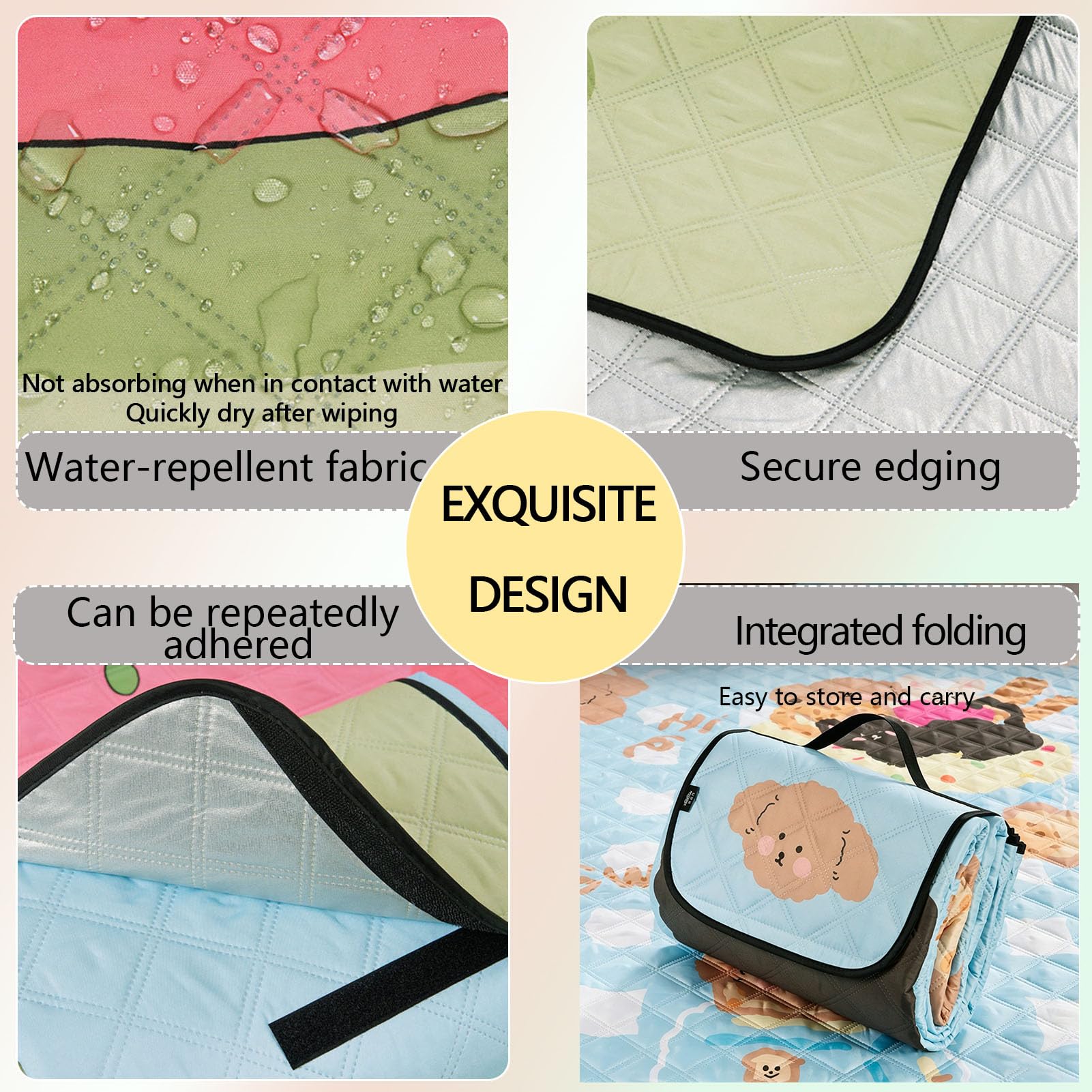 Telo da Picnic Portatile Impermeabile, Tappeto Spiaggia Antisabbia con Maniglia, Pieghevole e Lavabile, per Campeggio, Spiaggia, Escursionismo, Riutilizzabile,Blu,200×200cm