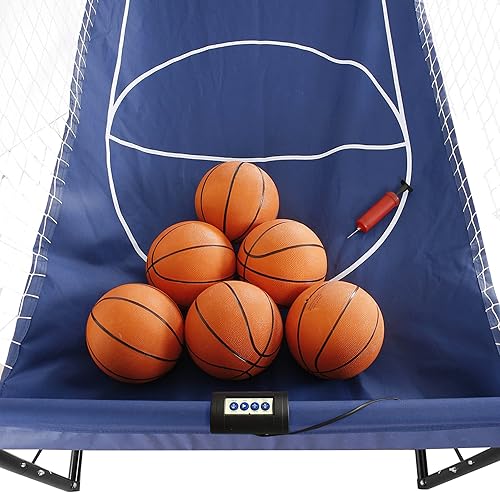 Miniatura 8 de Hathaway Hoops Juego de arcade de baloncesto dual con puntuación digital electrónica y temporizador, fácil de plegar para almacenamiento, 7 bolas y
