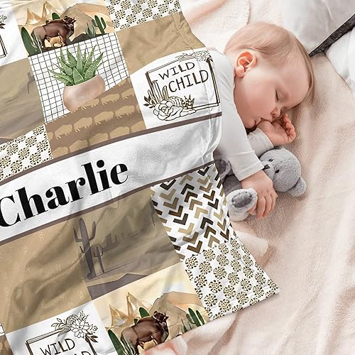 Miniatura 3 de Juego de ropa de cama personalizado para cuna para bebés, niños personalizados con nombre, ropa de cama de guardería temática occidental, juegos de