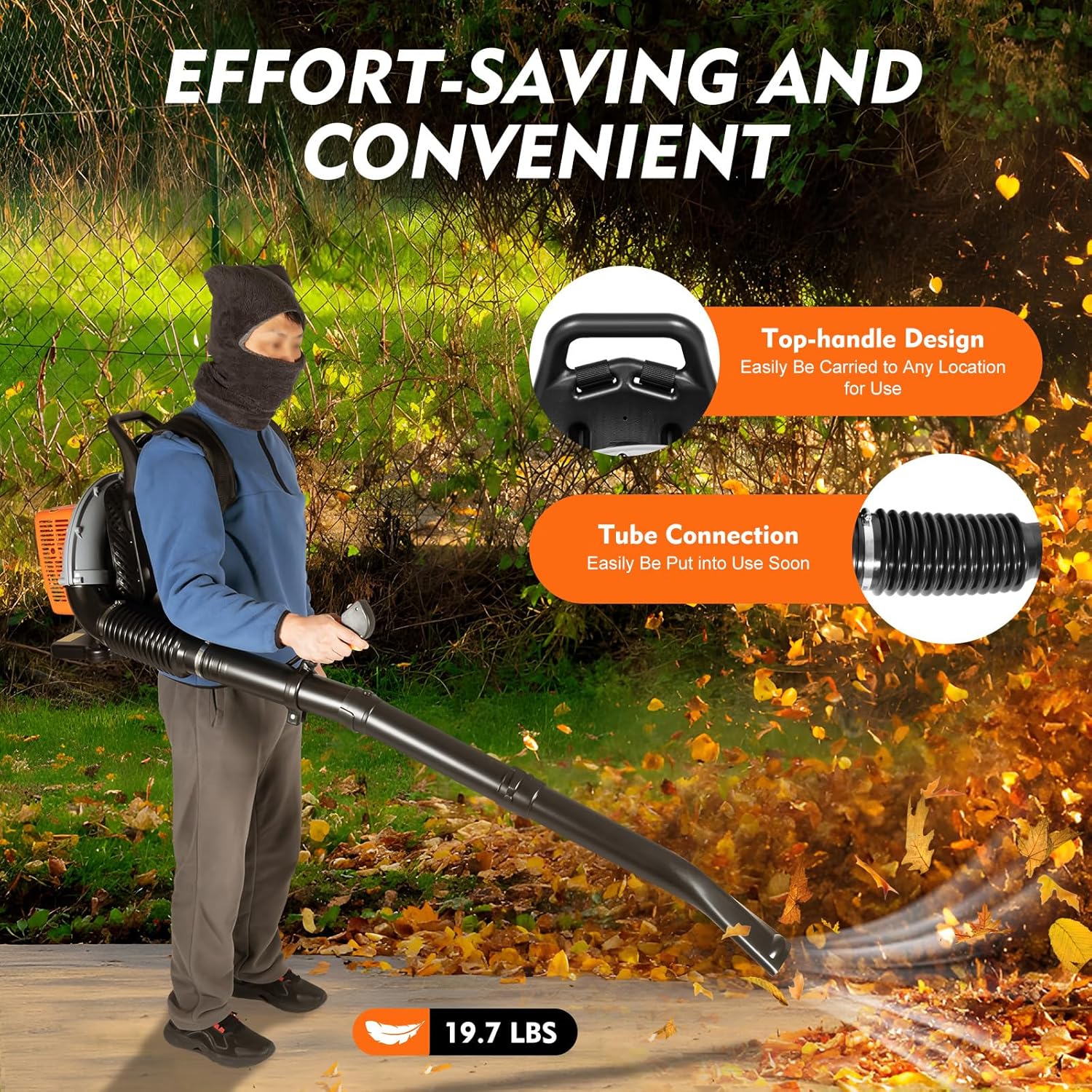 Backpack Leaf Blower, 6800r/min Powerful Blowing, 63CC 2 Stroke Gas Powered Leaf Blower, 0.47 Gal Large Fuel Tank Cordless Blower for Lawn Care, Yard, Garden, Street Cleaning