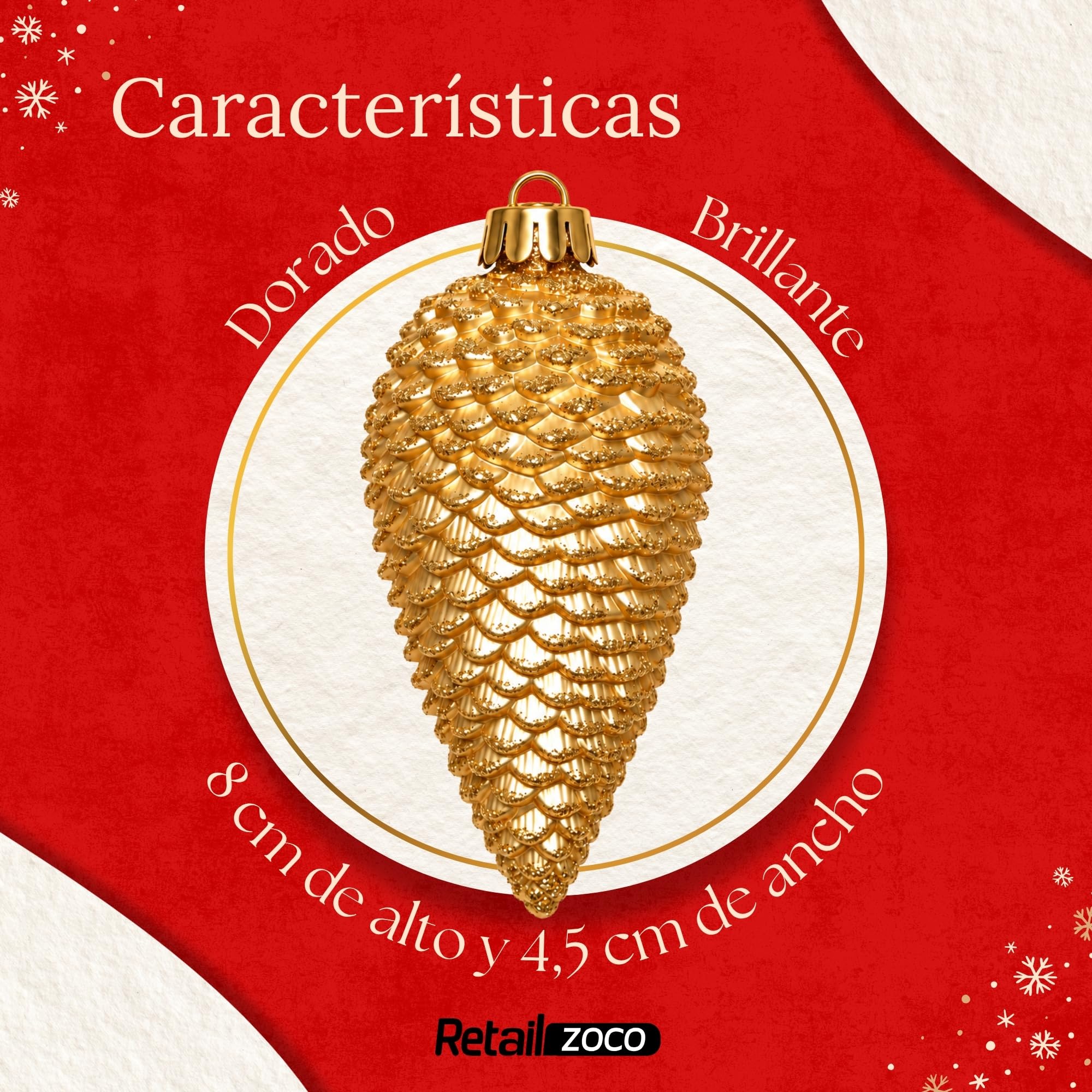 Piñas de Navidad, Adornos Arbol Navidad, 12 Piezas, Dorado - imagen 4