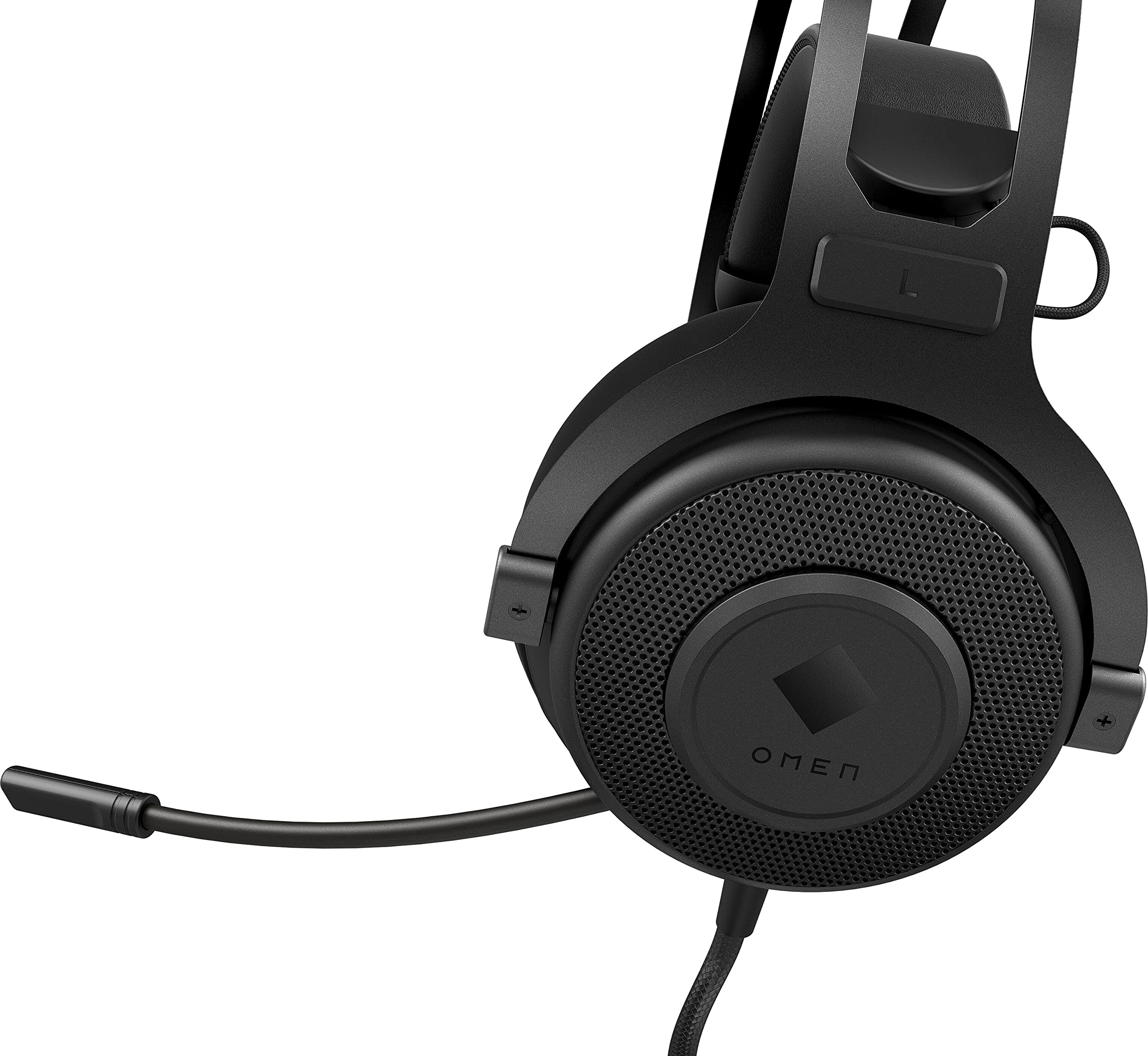HP - Gaming OMEN Blast Casque avec câble USB, Audio Surround 7.1, Arceau Suspendu, Coussinets rembourrés, Microphone rétractable, Commandes en Ligne, compatibilité PC et Console Noir 1A858AAABB