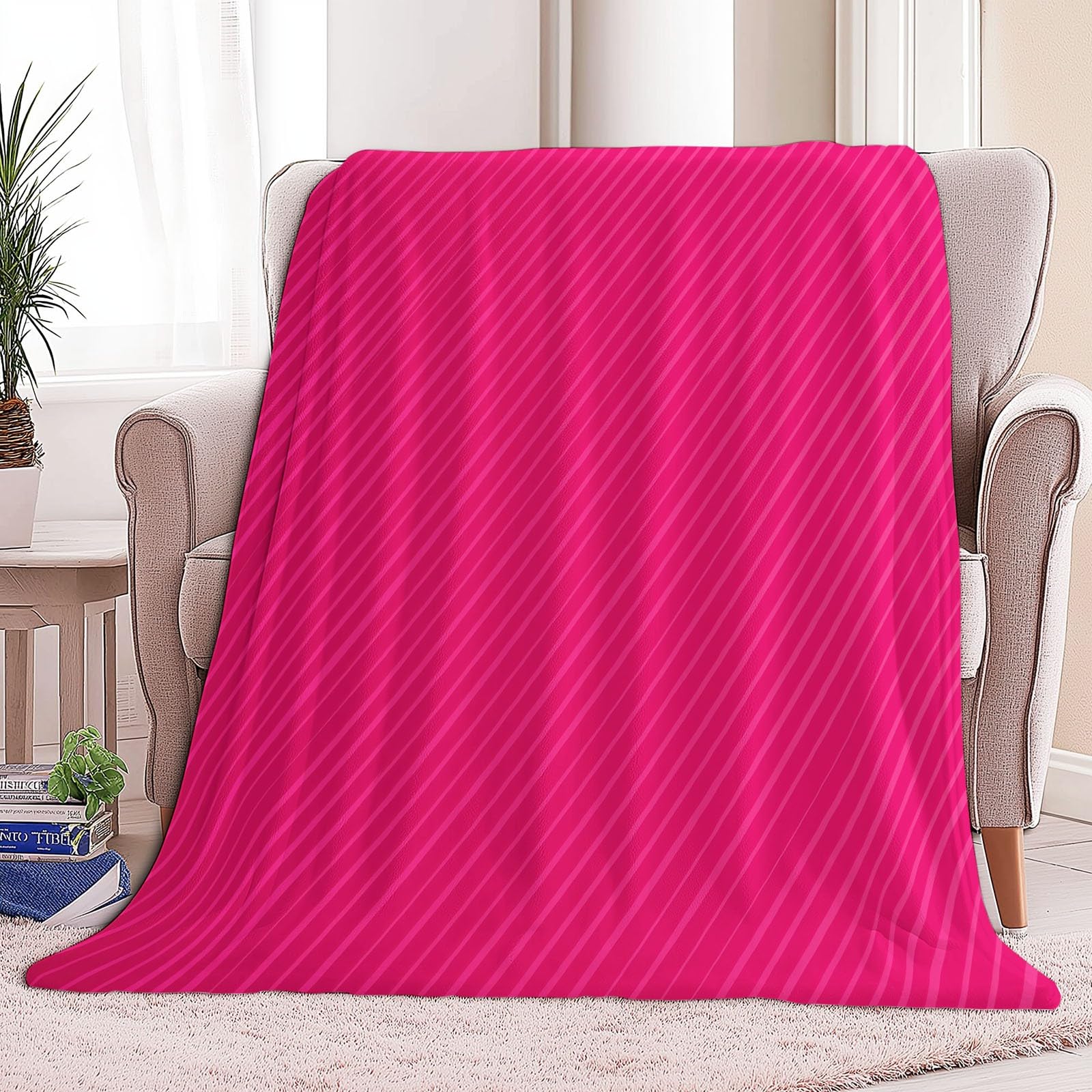 Genérico Manta de Forro Polar de Franela 220 x 240 cm, Rosa Brillante Manta Estampada con Minimalista Elegante Líneas Encantador - Invierno Calentitas para Niñas Niños Adultos