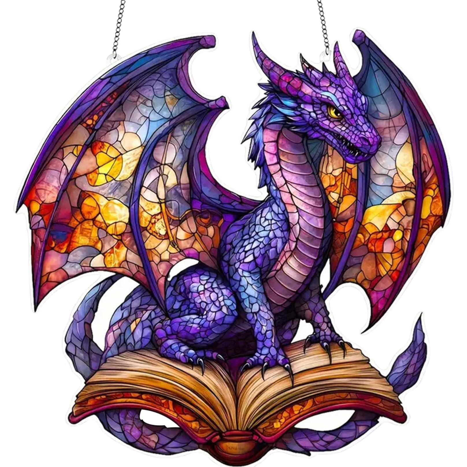 Dragon Ornament, Acrylic Dragon Suncatchers for Windows Hanging, 5.9 Inch Book Dragon Sun Catcher, Hanging Book Dragon Ornament for Home Garden Party Decor