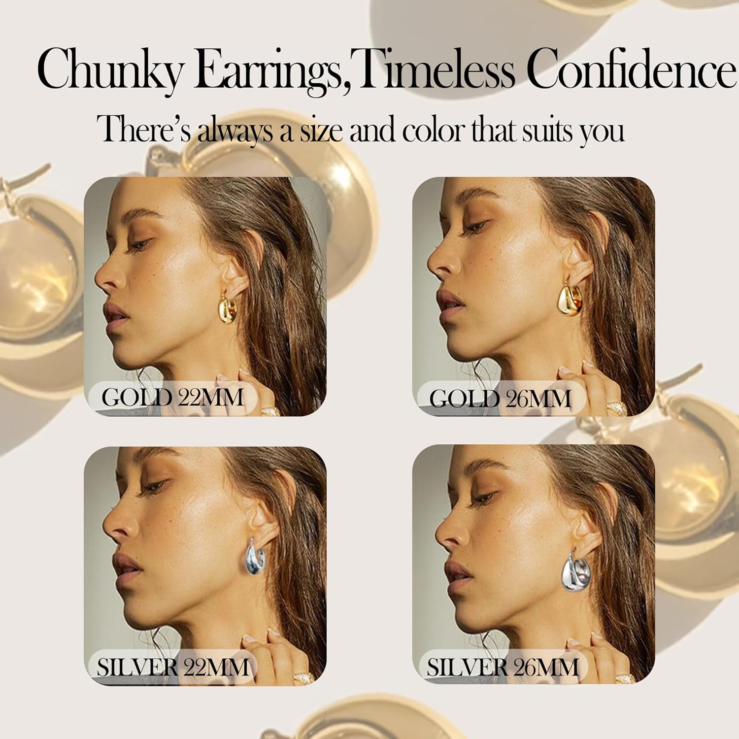 OOOPEL Gold Hoop Earrings for Women,925 Sterling Silver Chunky Hoop Earrings Hypoallergenic Lightweight 14K Gold Plated Thick Gold Hoops for Women 22mm 26mm - Image 6