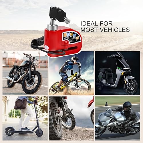 Miniatura 6 de AGPTEK Candado de freno de motocicleta de 110 dB con cable recordatorio de 1.5 m, candado antirrobo impermeable con pasador de bloqueo y bolsa de