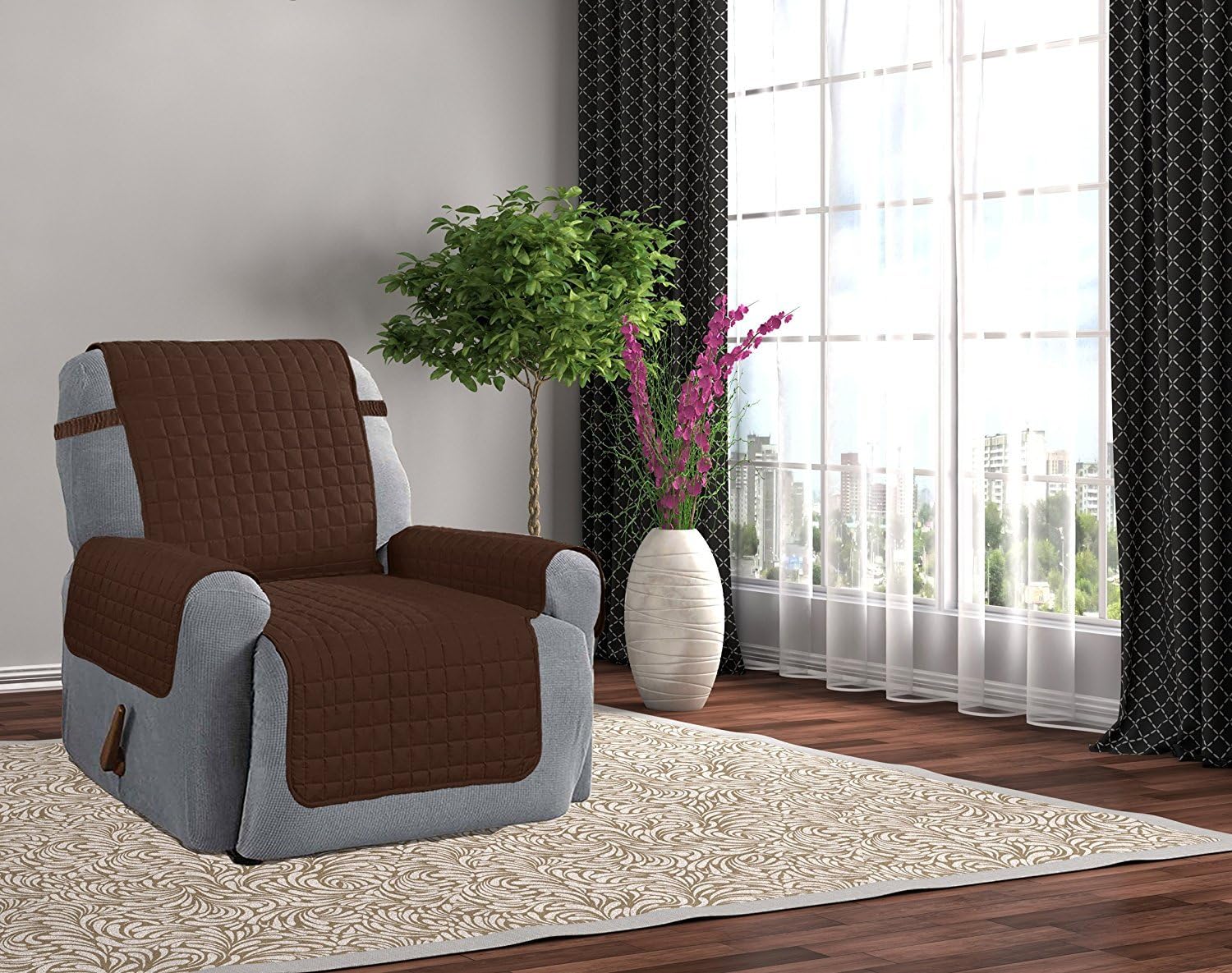 Kashi Home Microfiber Furniture Recliner Protector with 5" Tuck & Strap - Beige