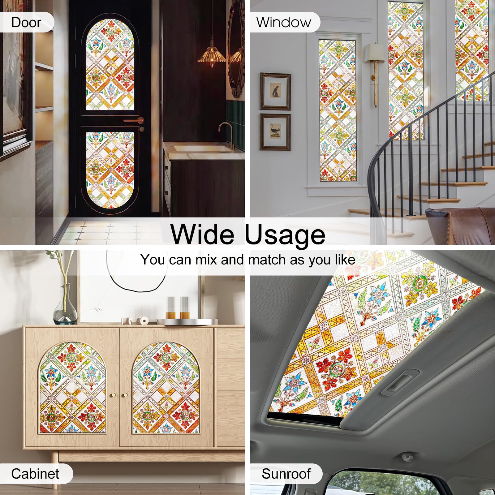 Coavas Film décoratif pour fenêtre de maison, salle de bain et porte d'entrée, motif floral 3D, blocage des UV, contrôle de la chaleur, non adhésif, réutilisable, jaune, 60 x 90 cm