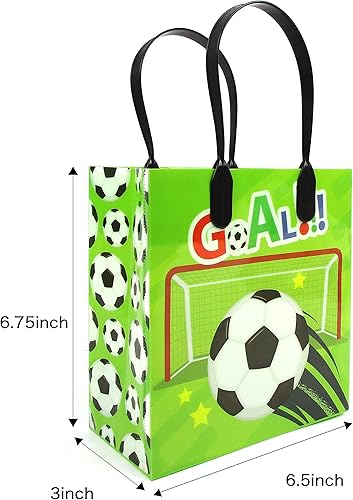 Miniatura 4 de TINYMILLS Bolsas de regalo con temática de fútbol de fútbol con asas, bolsas de dulces de fútbol para fiesta de cumpleaños, bolsas de golosinas para