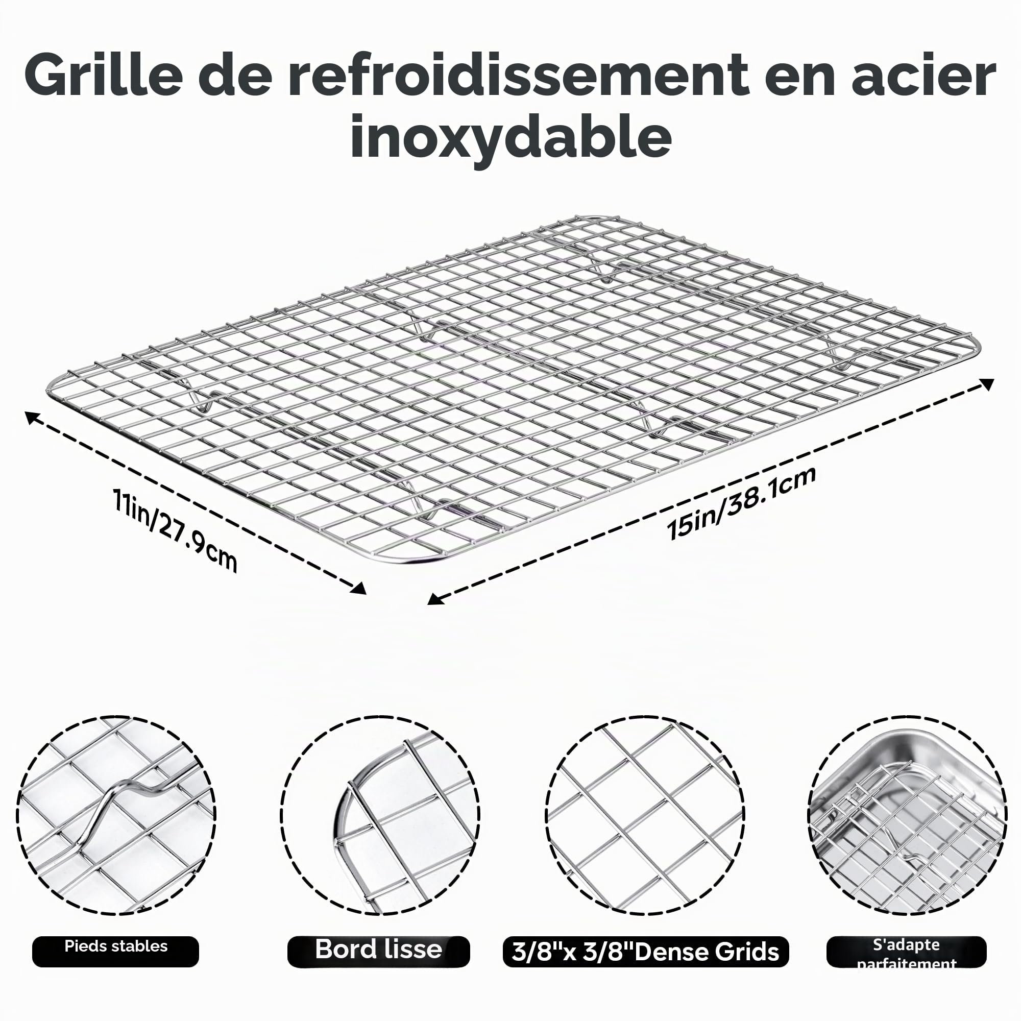Fire More Plaque de Cuisson avec Grille de Refroidissement: un lot Plaques et Grilles pour Cuisson au Four en Acier Inoxydable, Plat Four pour Rôti la Maison Cuisine Barbecue 40,5x30,5x2,5cm