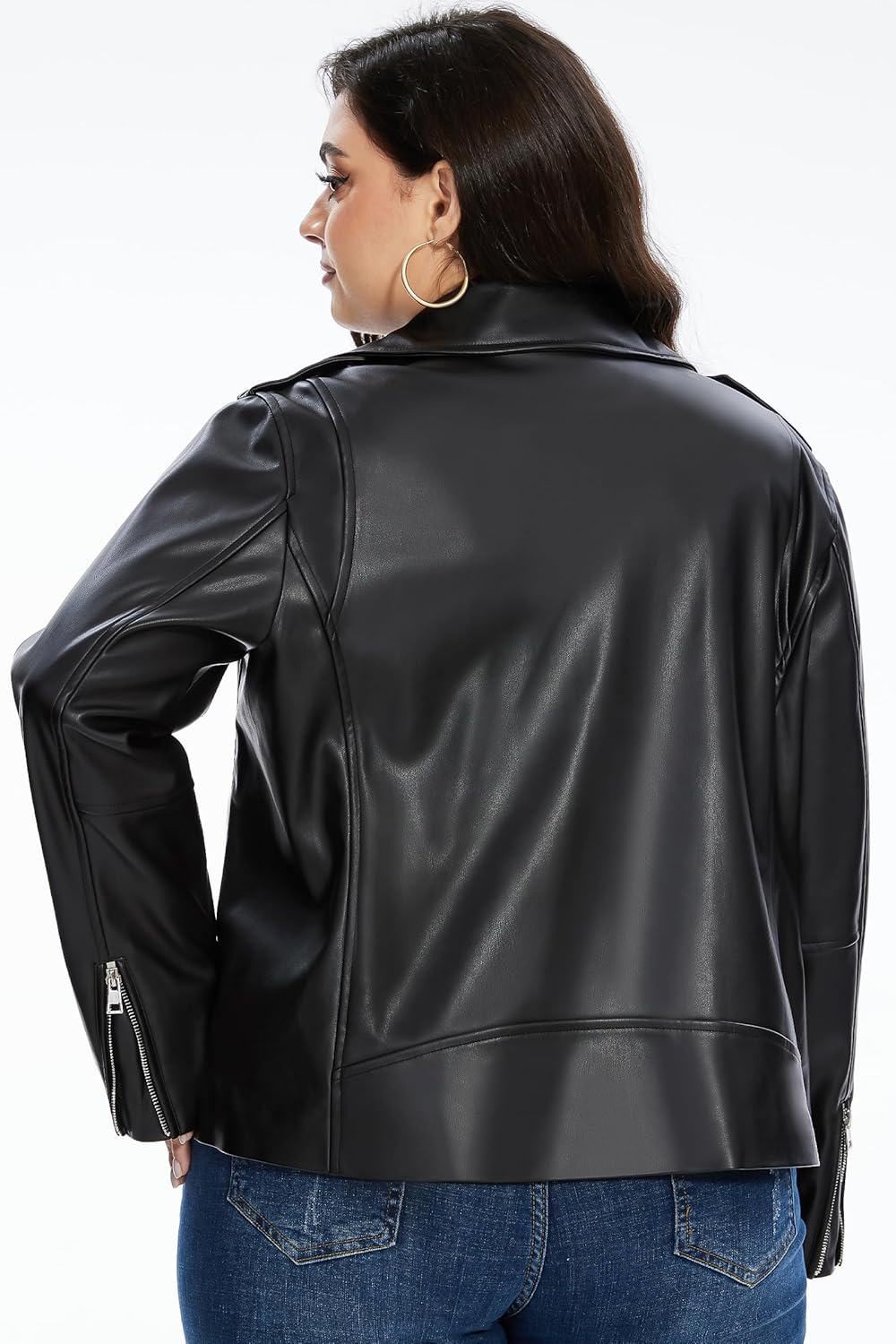 Fahsyee Women's Faux Leather Jackets, Zip Up Motorcycle Short PU Moto Biker Outwear Fitted Plus Size Coat - Image 4