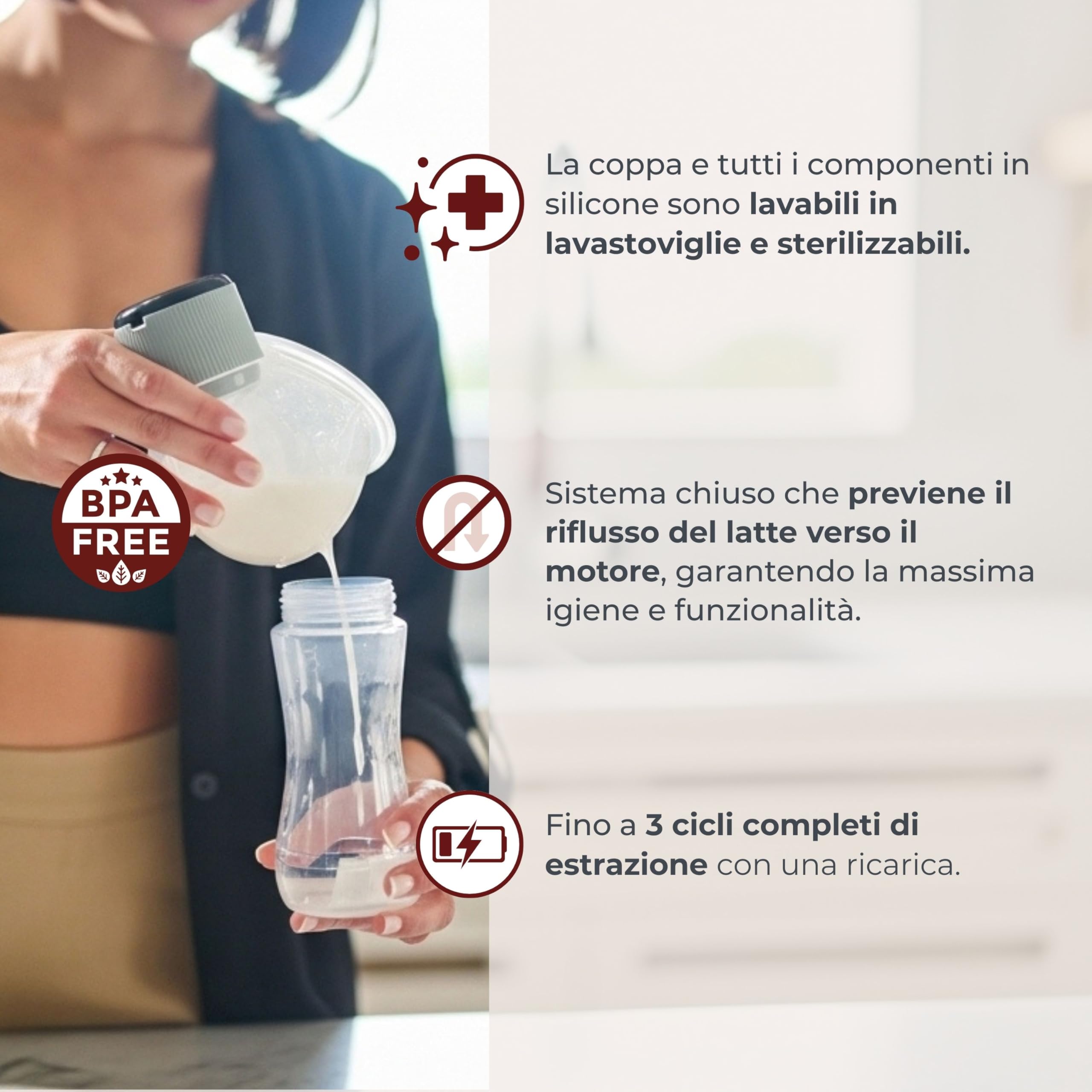 Nuvita 1260W Tiralatte Elettrico Indossabile Singolo 3 Fasi – Portatile con Batteria Ricaricabile USB-C, Funzione Anti-Stasi, Ideale per Capezzoli Piatto/Inversi, Coppa Silicone 24mm con Riduttori