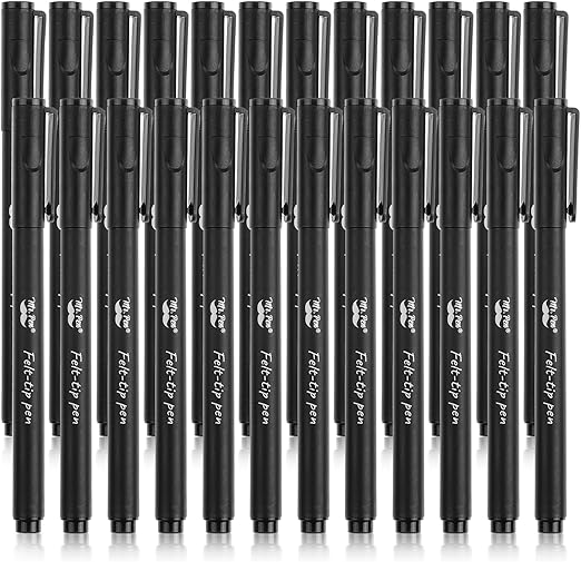 Mr. Pen Pack of 24 - Black Felt Tip Pens, Fast Dry, 0.7mm Point, Fine Point, Bible Journaling, Planner Markers