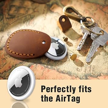 4 Pack Genuine Leather Holder for AirTag - Compatible with Apple AirTag 2nd & 1st Gen, Handmade Keychain Case with Metal Rings, Hidden Design - Retro Gift Set for Men & Women