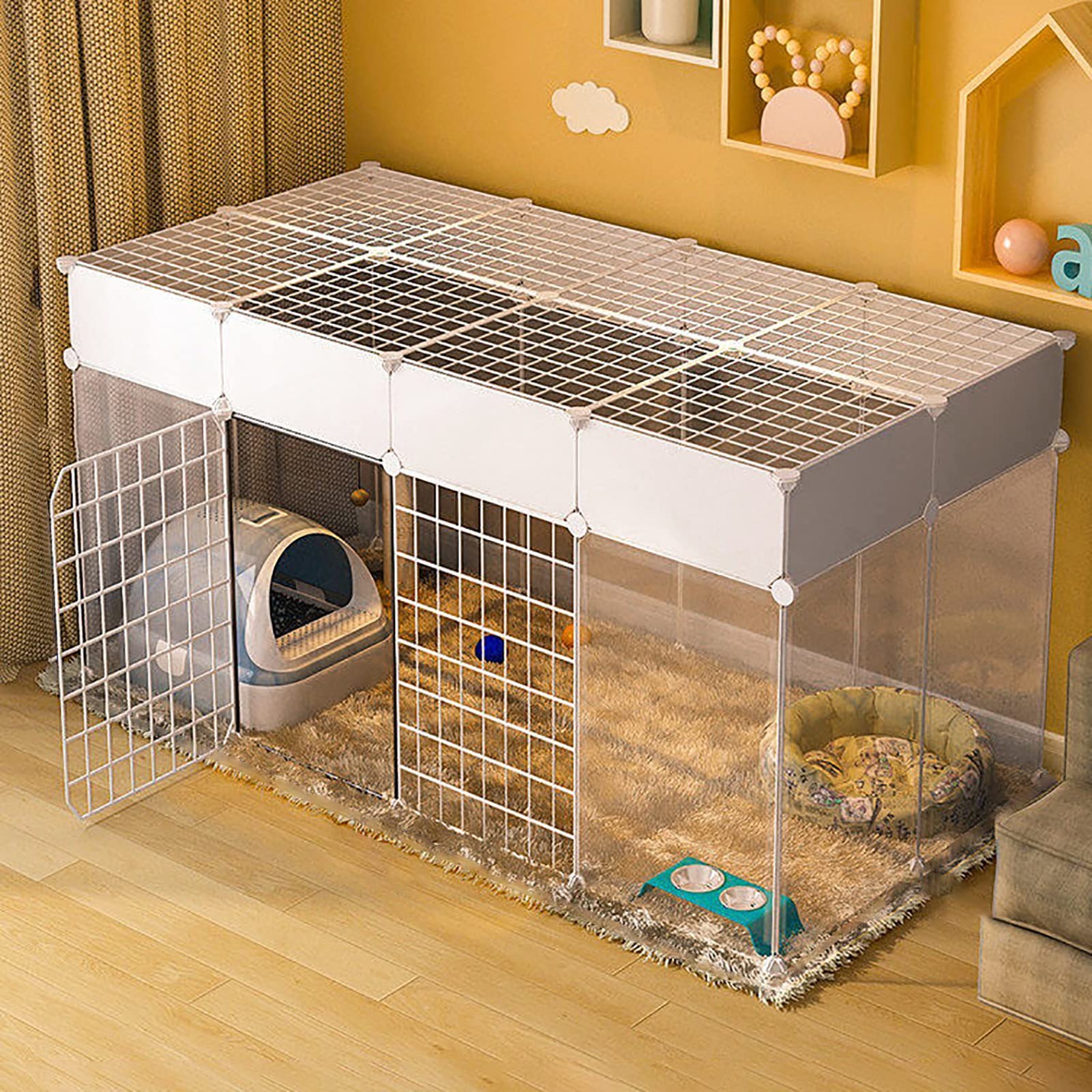 Jaula para gatos desmontable con corralito de metal fácil de transportar en mudanzas