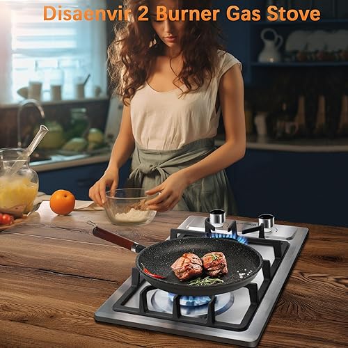 Miniatura 3 de Placa de cocina de propano de 2 quemadores, estufa de gas de acero inoxidable de 12 pulgadas para combustible dual GLPNG, quemador de gas portátil