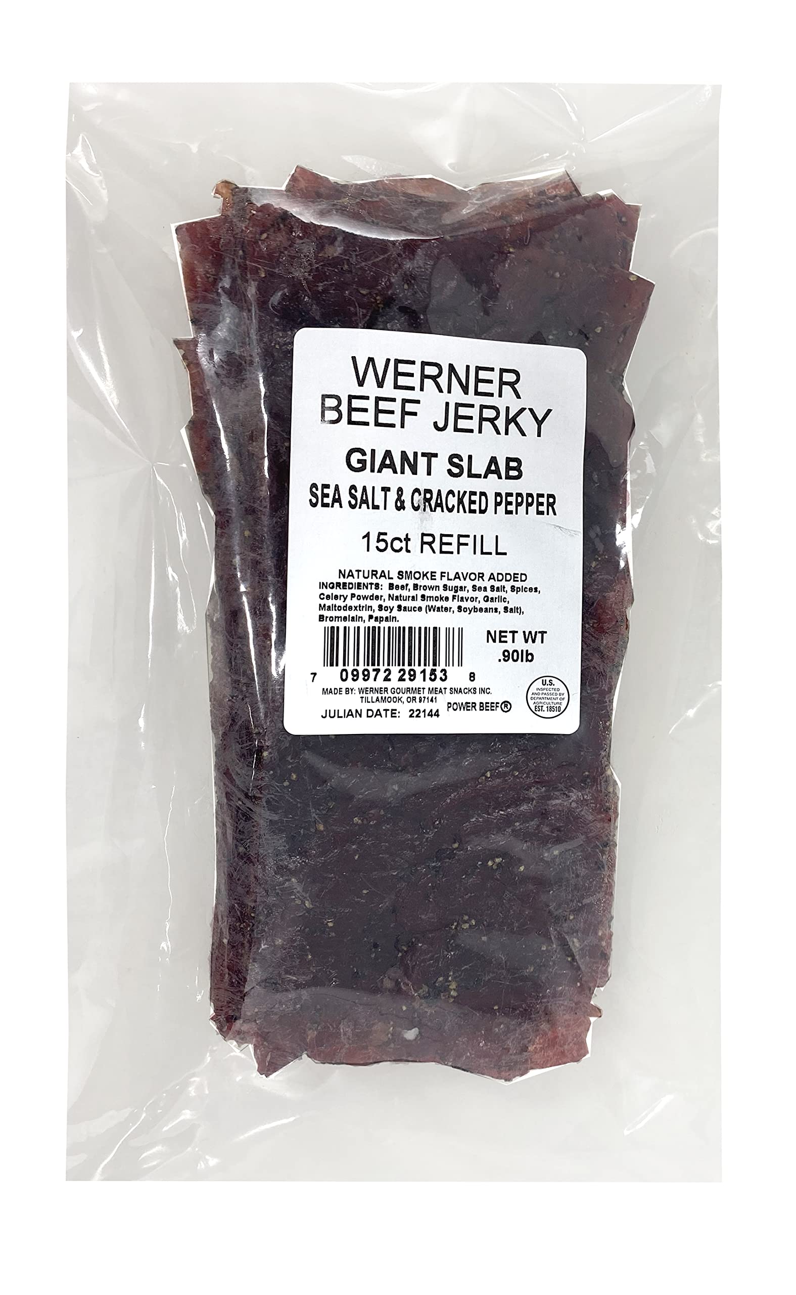 Werner Sea Salt and Cracked Pepper Beef Jerky Slab – 15 Count Giant Sheets of Beef Jerky – Made in the USA