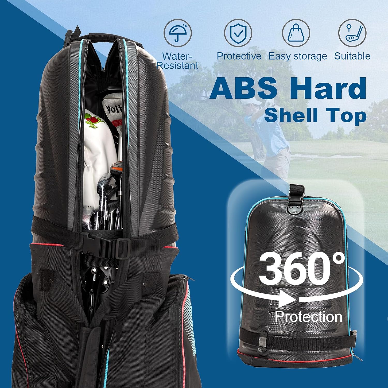 Golf Travel Bags for Airlines with Hard Case Top & Wheels, Hard Shell Top Protect Golf Club, Made of 1680D Heavy Duty Oxford, Internal Strap for Fixing, Lightweight and Easy to Maneuver - Image 2