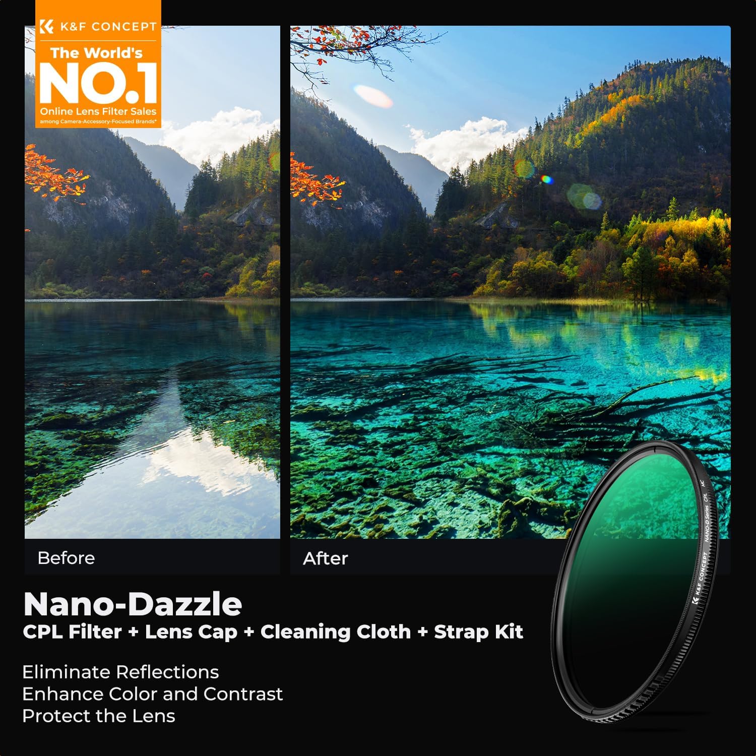 K&F CONCEPT 82mm Circular Polarizer Lens Filter with Filter Cap Optical Glass Ultra Slim Polarizing CPL Filter with 24 Multi-Layer Coatings for Camera Lenses (D Series)