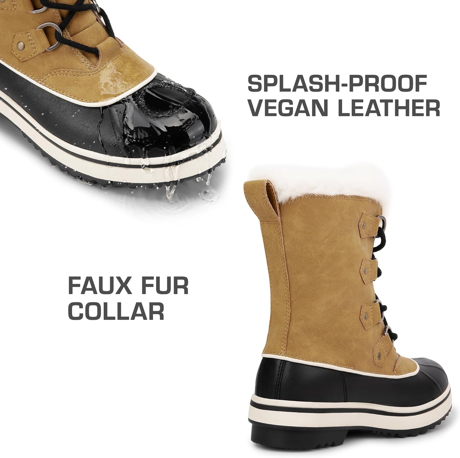 DREAM PAIRS Women's Snow Winter Boots - Waterproof Mid Calf Duck Boots With Faux Fur