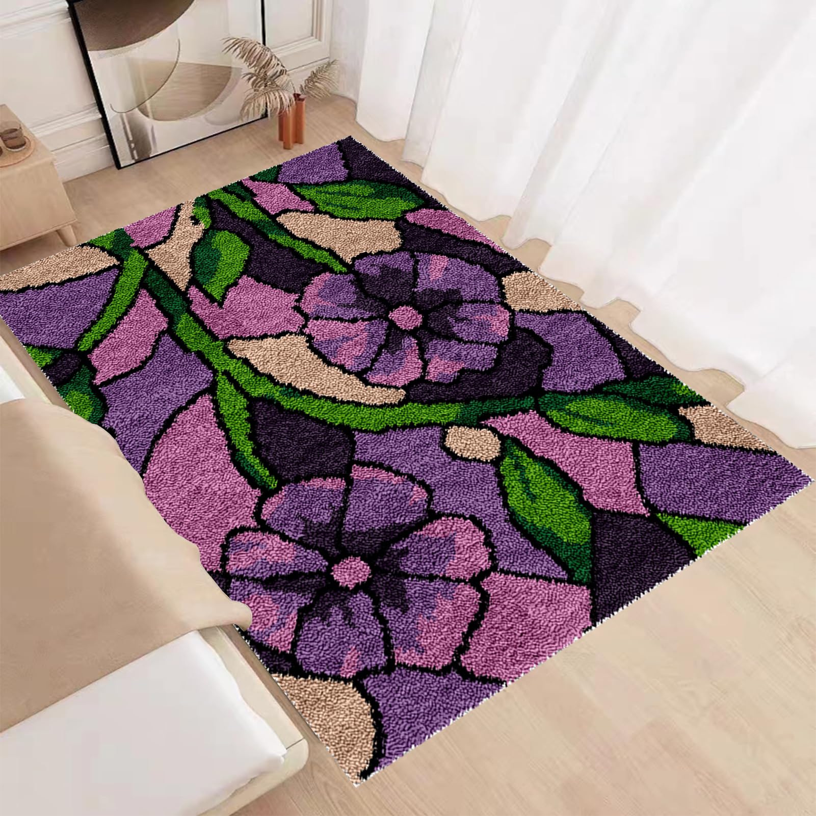 Kit per tappeti con gancio a scatto per adulti, fai da te, filato all'uncinetto, cuscino da pavimento con tela stampata, kit da ricamo grande per la decorazione della casa