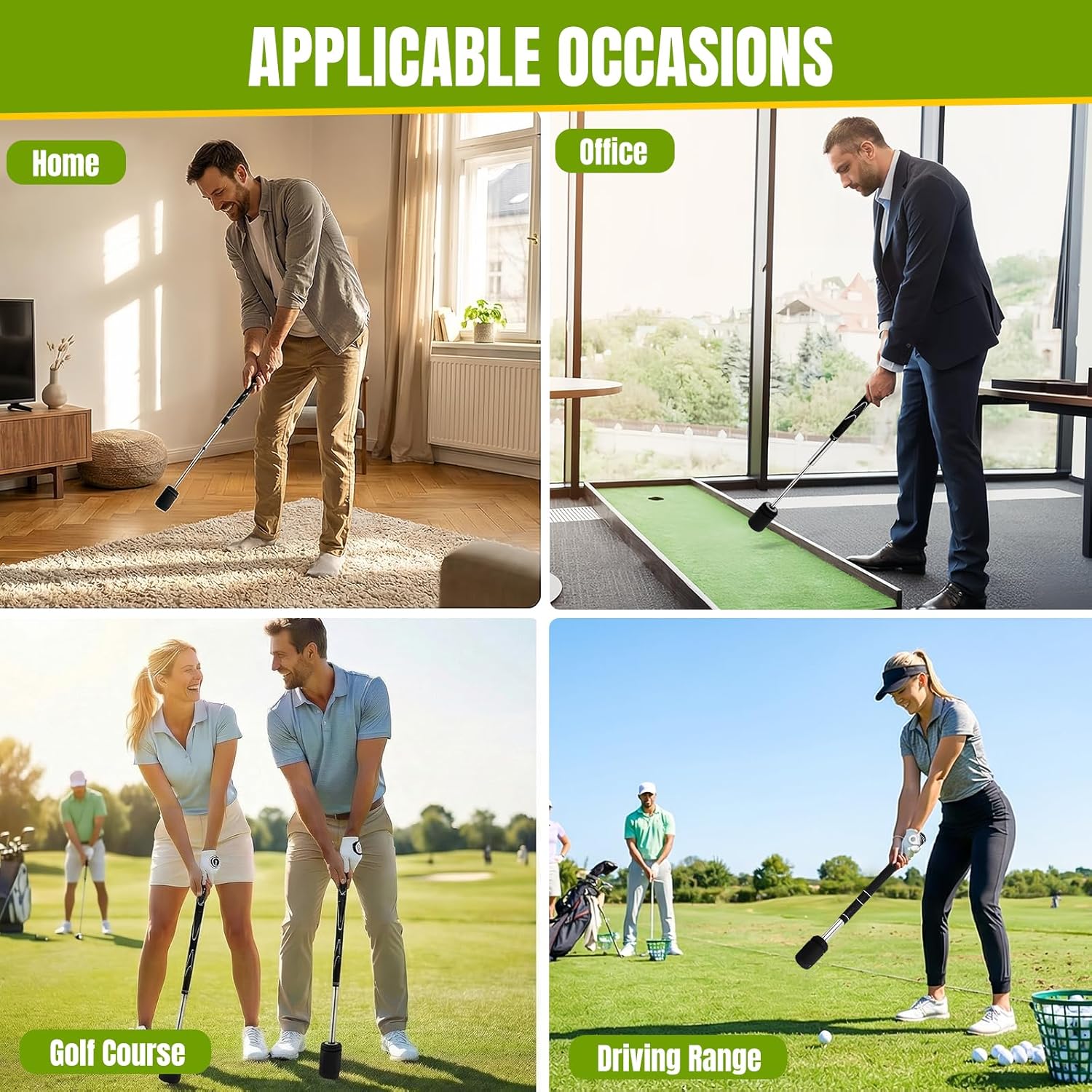 Retractable Golf Swing Training Aid, Golf Grip Trainer for Chipping Hitting, Golf Swing Trainer with Wrist Immobilizer for Right Left Hands, Golf Telescopic Club for Indoor & Outdoor
