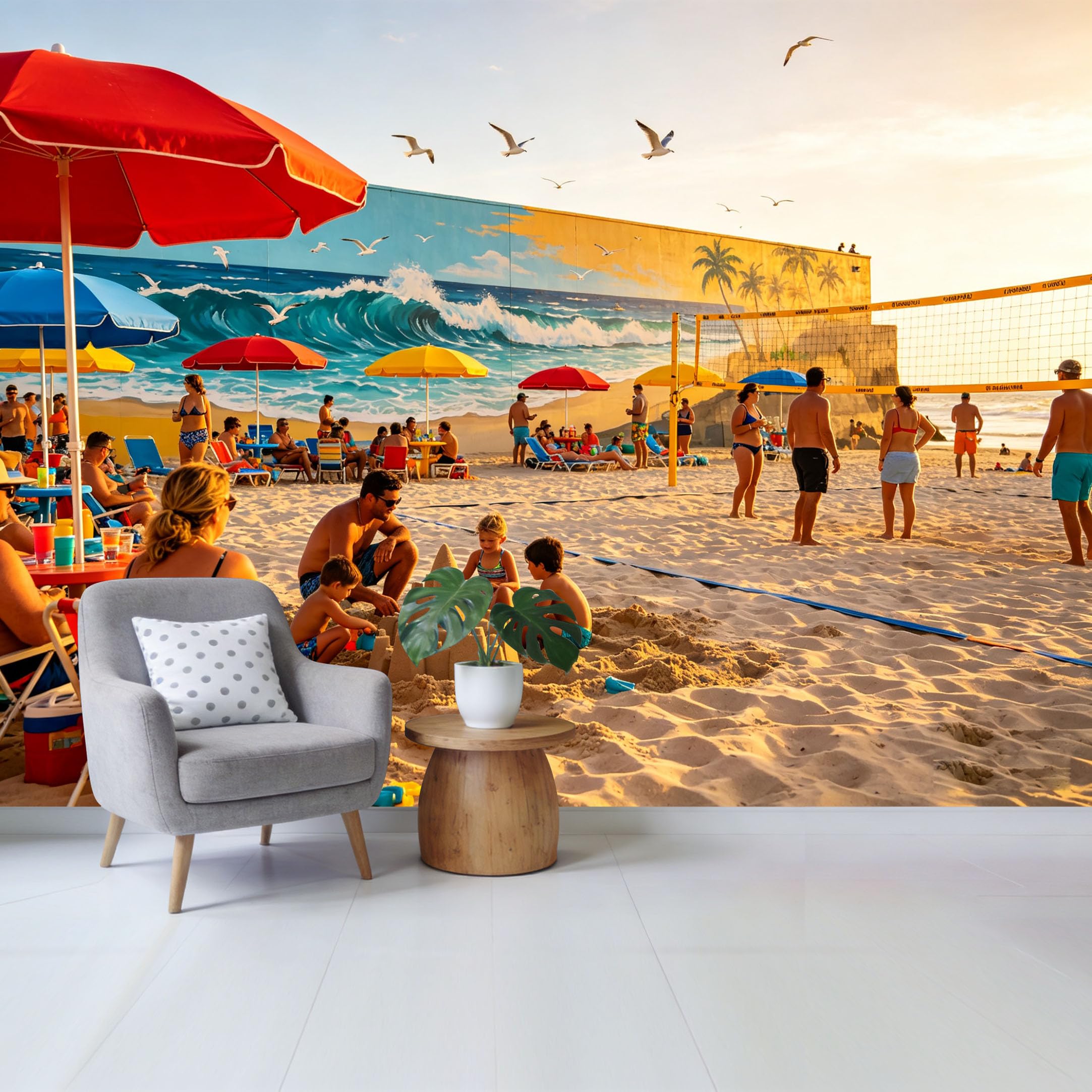 Qzlithotic Yq2605250002 Custom Size Wall Mural Tropical Coastal Beach Ocean View Scenery Watercolor Style Selfadhesive Wall Fabric Removable Wallpaper For Home Office Decor