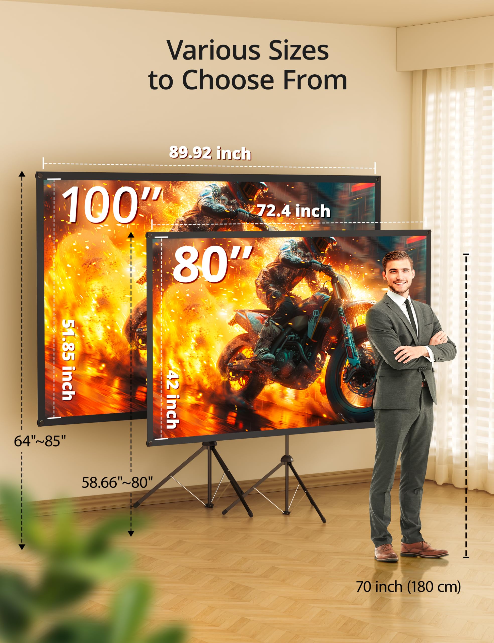 Amazon | 80インチ 4K HD PVCプロジェクタースクリーン スタンド付き