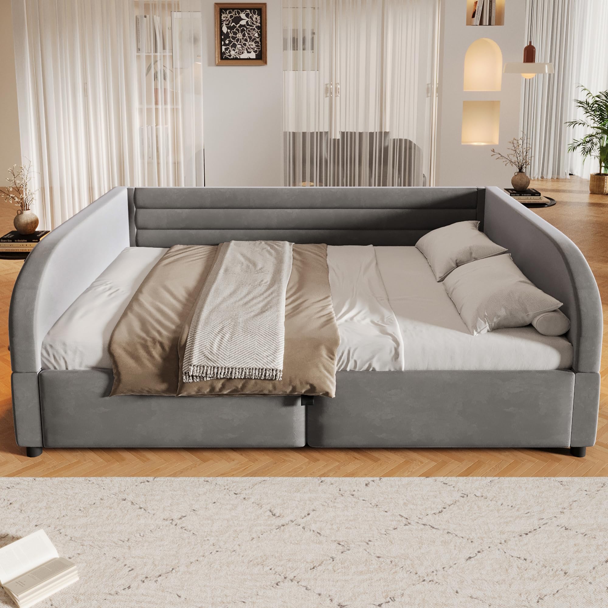 Divano Letto Imbottito 140x200 con Contenitore Idraulico e illuminazione a LED, Letto Matrimoniale a piattaforma con Rete a doghe, Sofa Bed grigio(Senza Materasso)