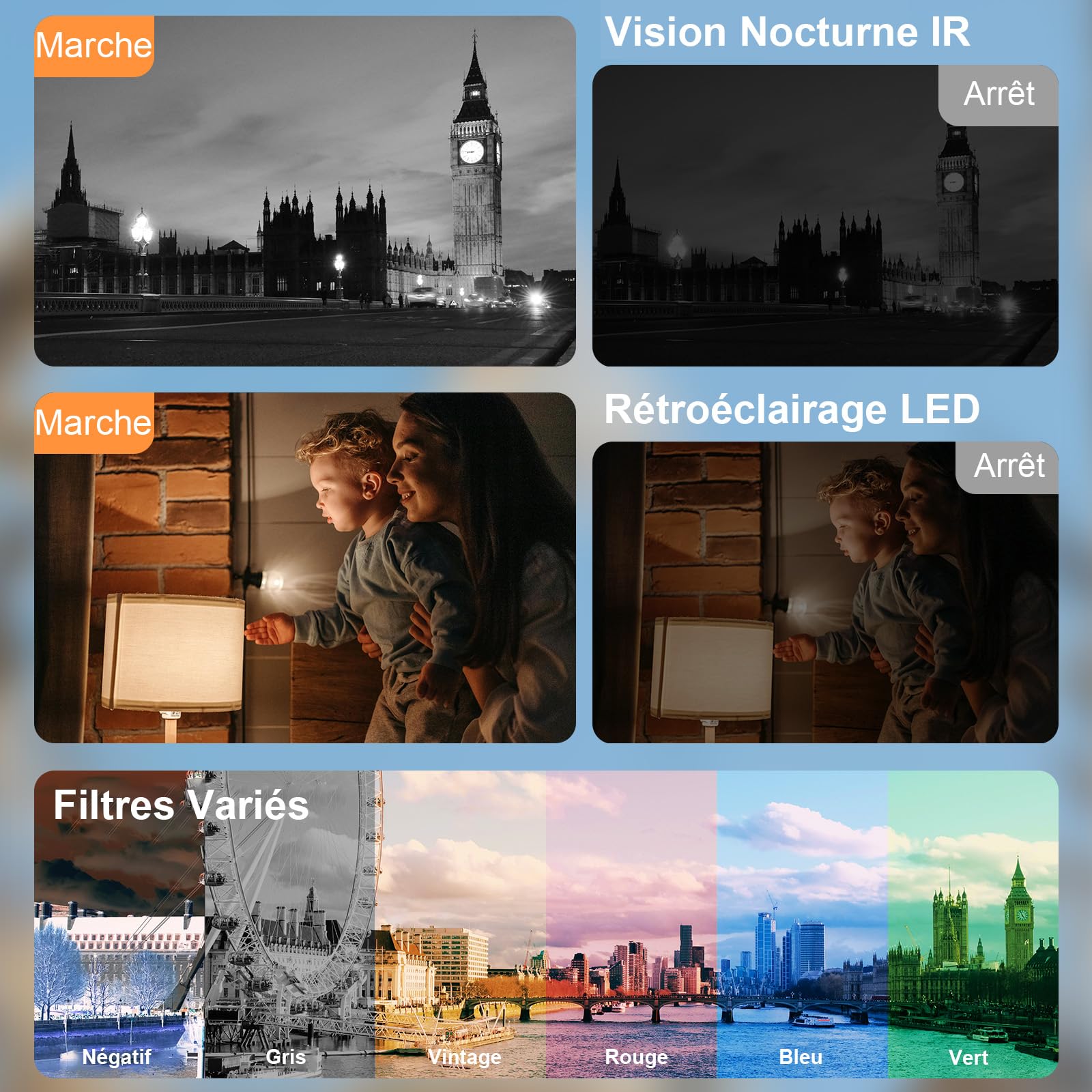 Caméscope Vidéo 8K 64MP Vlogging WiFi Vision Nocturne IR Écran Tactile 3" Zoom Numérique 18X avec Mic et Télécommande