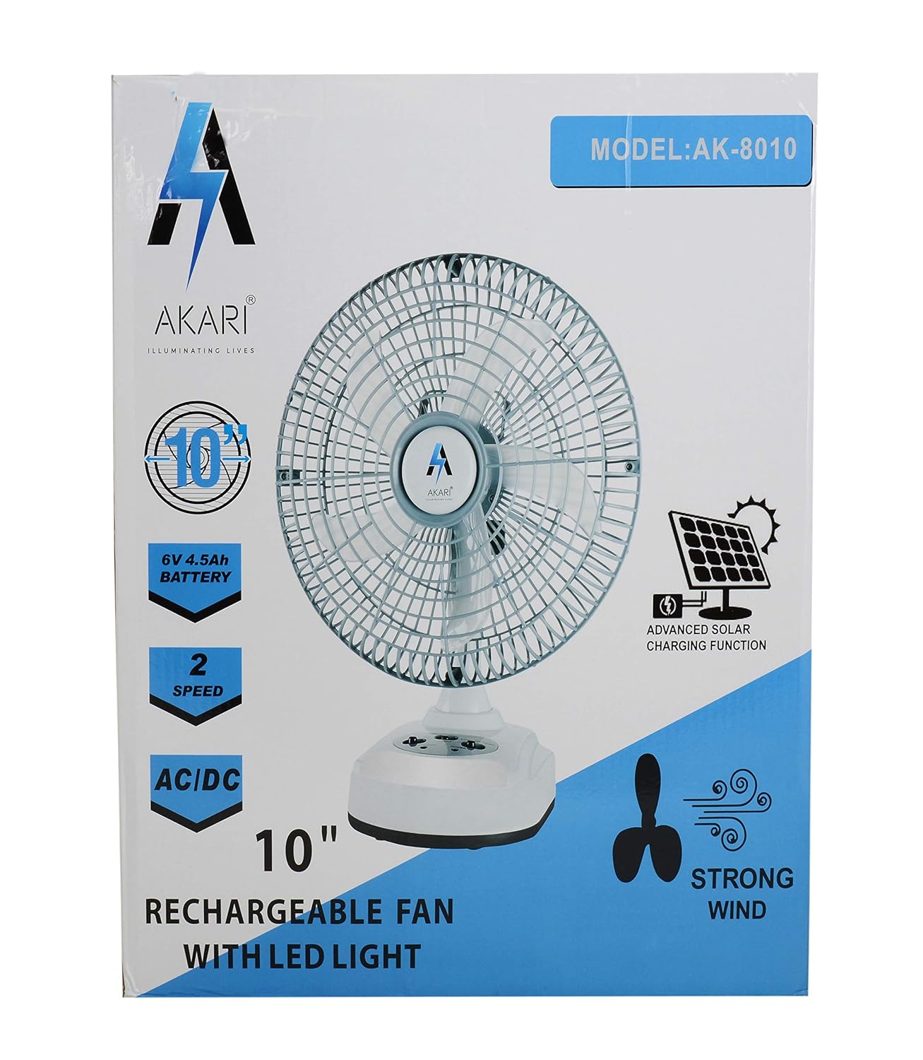 Buy Akari Ak8010 10" Rechargeable Ac/Dc Table Fan With Emergency Led