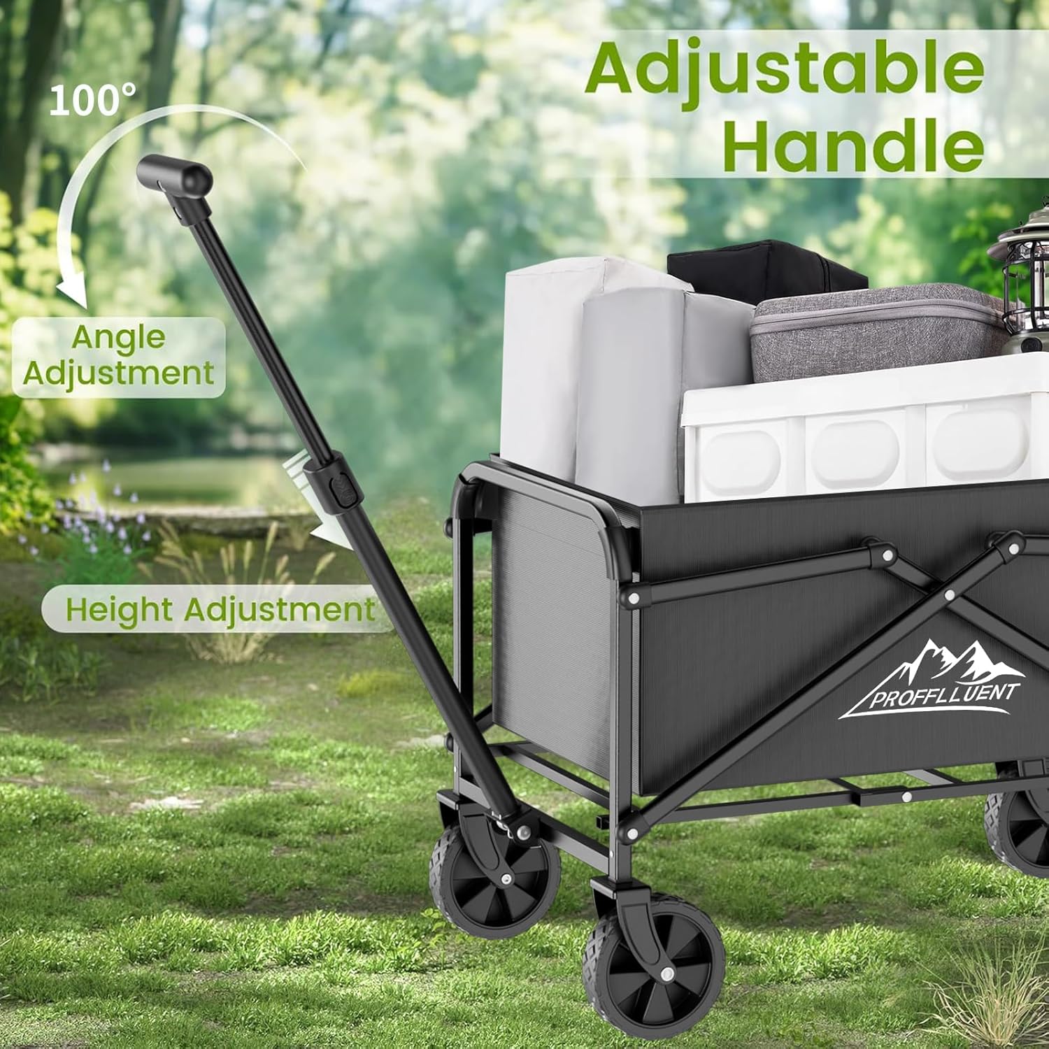 Color Black Collapsible Wagon Cart 220lbs Capacity, 4 Removable 360  Swivel Wheels & Adjustable, Waterproof 600D Oxford Fabric & MDF Base, All-Terrain Portable Utility Cart for Shopping, Garden