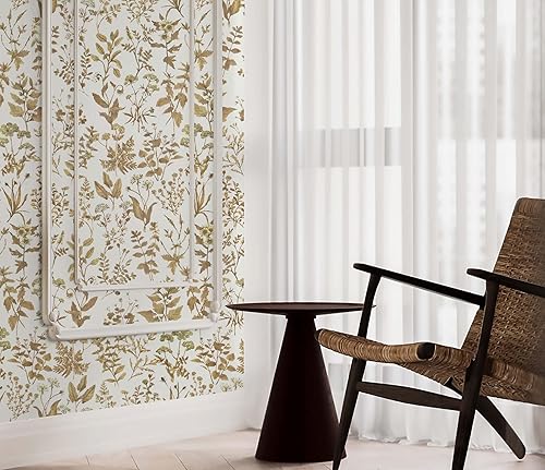 Miniatura 5 de Dimoon Papel tapiz de 393 x 17.3 pulgadas con delicadas flores blancas doradas, papel tapiz extraíble, papel de contacto floral, suave, grueso,