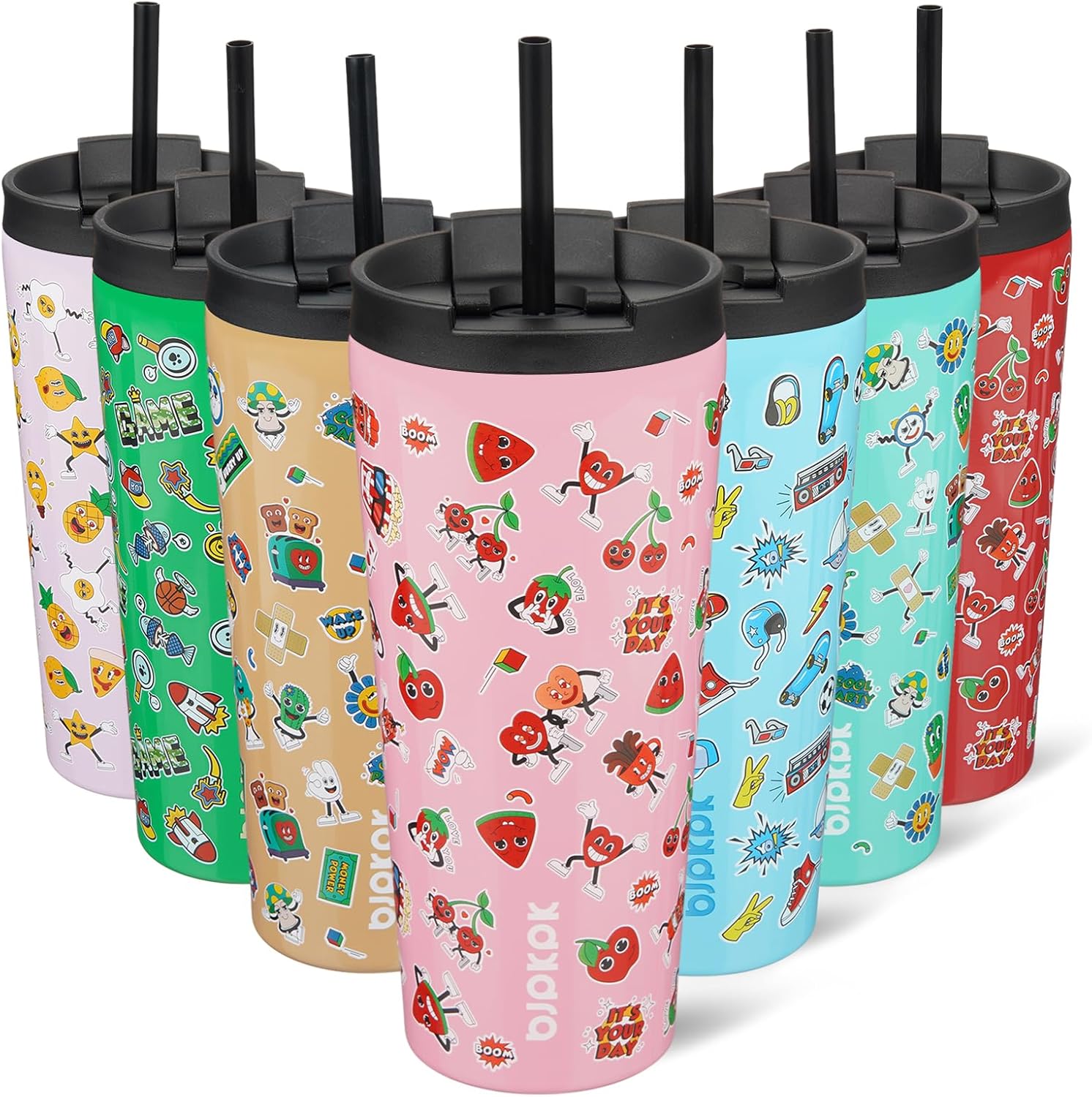 BJPKPK 22oz Stainless Steel Insulated Tumbler With lid And Straw Travel Coffee Thermal Tumblers Cup For Women And Men,Passionate Pink