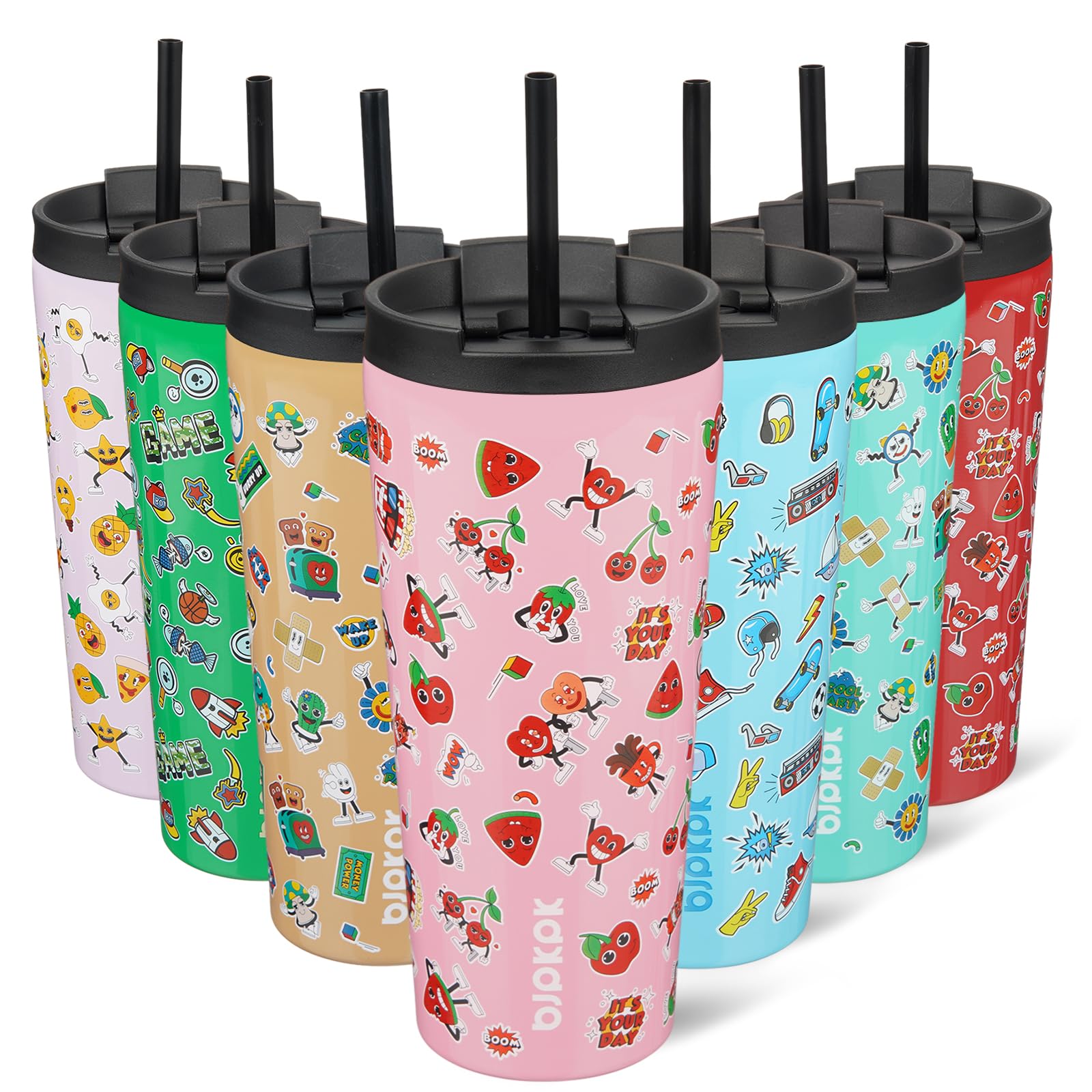 BJPKPK 22 oz Coffee Tumbler with Straw, Insulated Stainless Steel Cup