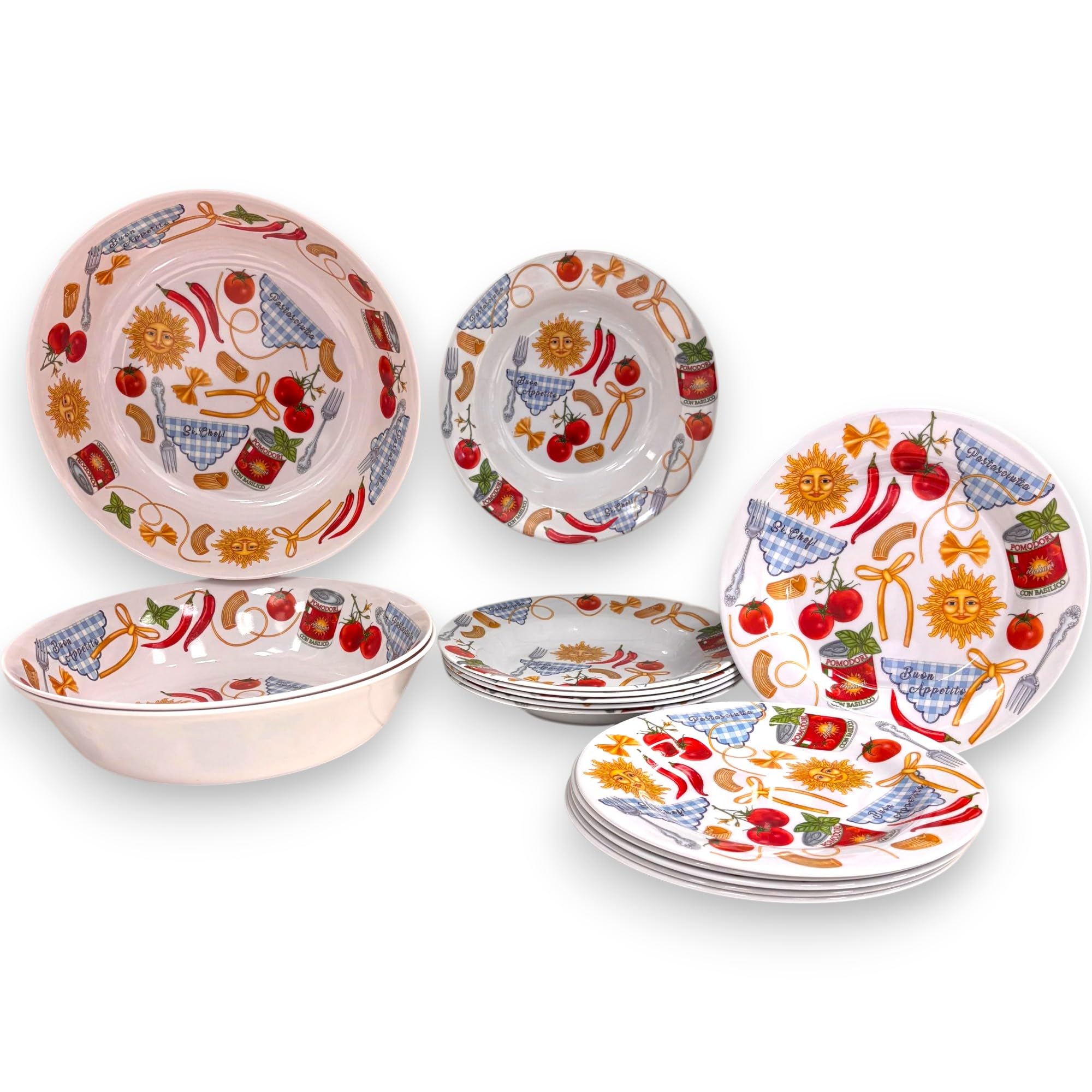 Set di Stoviglie in Melamina - 15 Pezzi, 3 Fantasie Disponibili - 6 Piatti Piani, 6 Piatti Fondi, 3 Insalatiere - Leggero, Durevole, Lavabile in Lavastoviglie, BPA Free (Melamina, Chef)