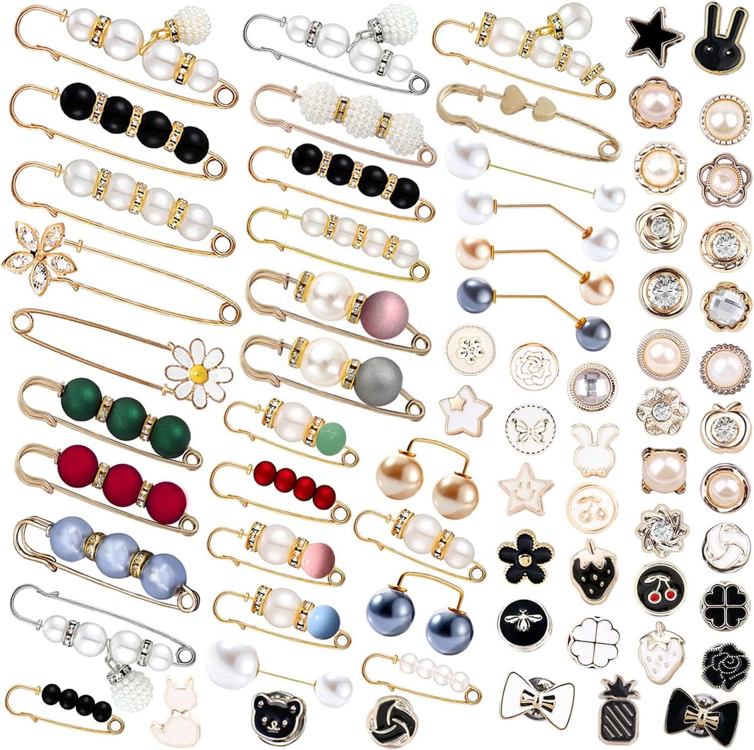 Brooches and Pins for Women, Brooch Pins Cover Up Buttons Safety Pins for Clothes, Fashion Charms for Socks, Pearl Brooches Pins for Sock Scarf Shawl Hat Pins Accessories Pant Waist Tightener