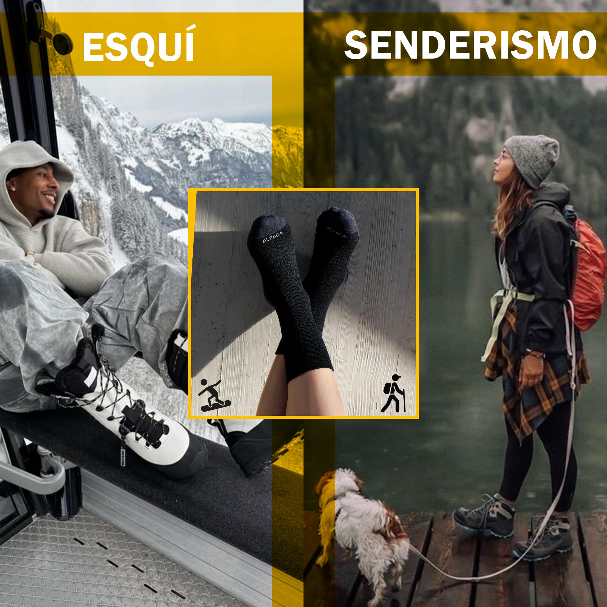 Calcetines Termicos Mujer Hombre Lana di Alpaca Calentitos 2 Pares Gruesos Calcetines Invierno Altos Frio Extremo Nieve Senderismo Running Esquiar Deportes Talla 35-51