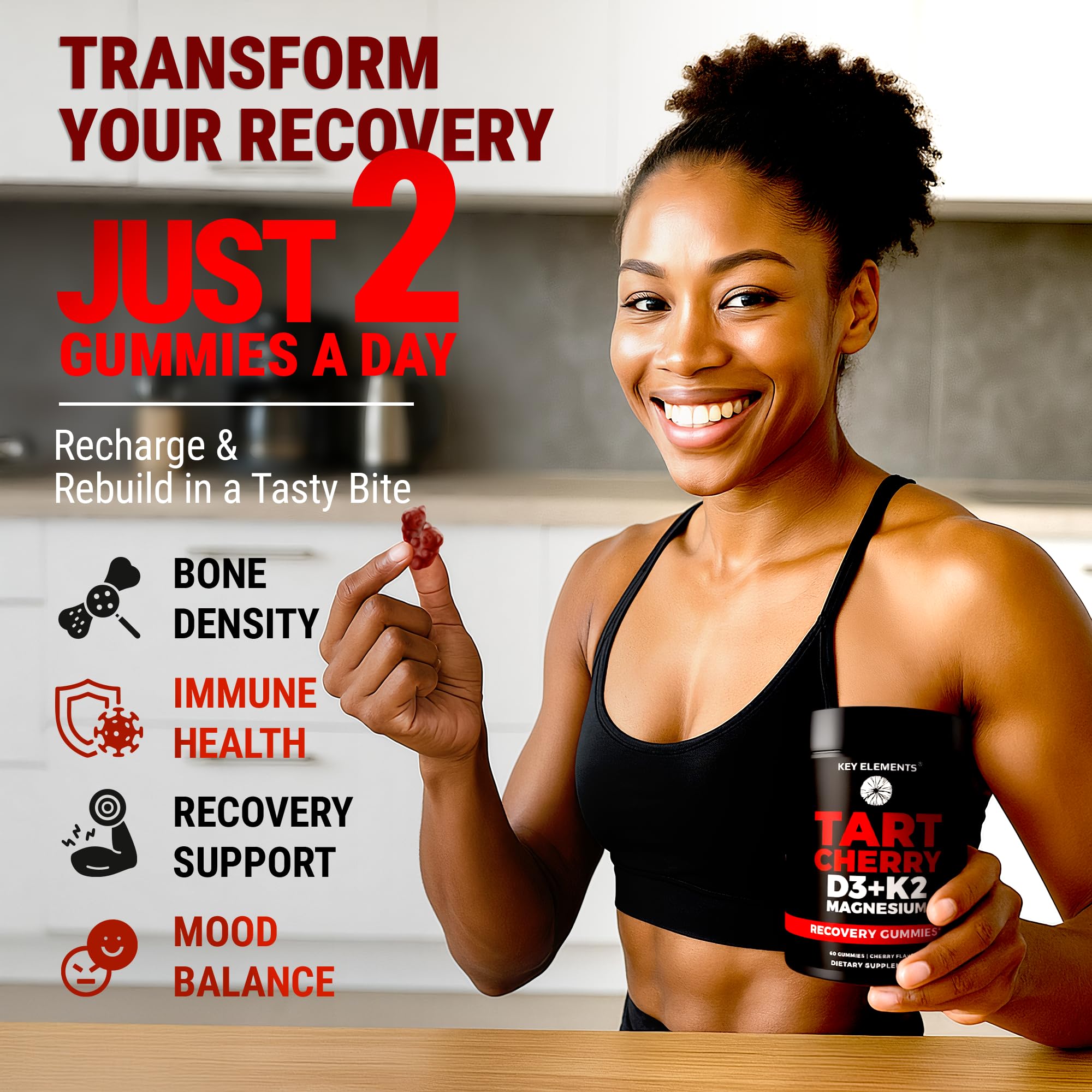 Recovery Tart Cherry Gummies with Vitamin D3 K2 5000 IU & Magnesium — Amazon image 8