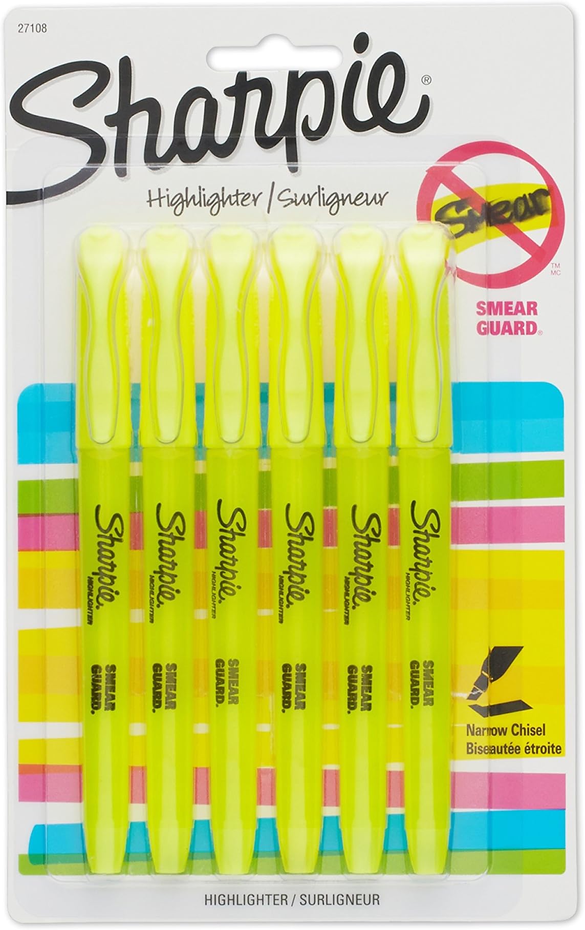 Sharpie 27108PP Accent Pocket Style Highlighter, Fluorescent Yellow, 6-Pack