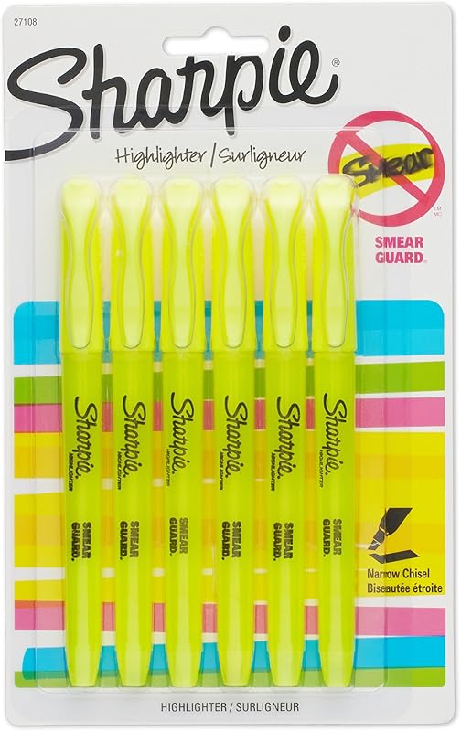 Sharpie 27108PP Accent Pocket Style Highlighter, Fluorescent Yellow, 6-Pack