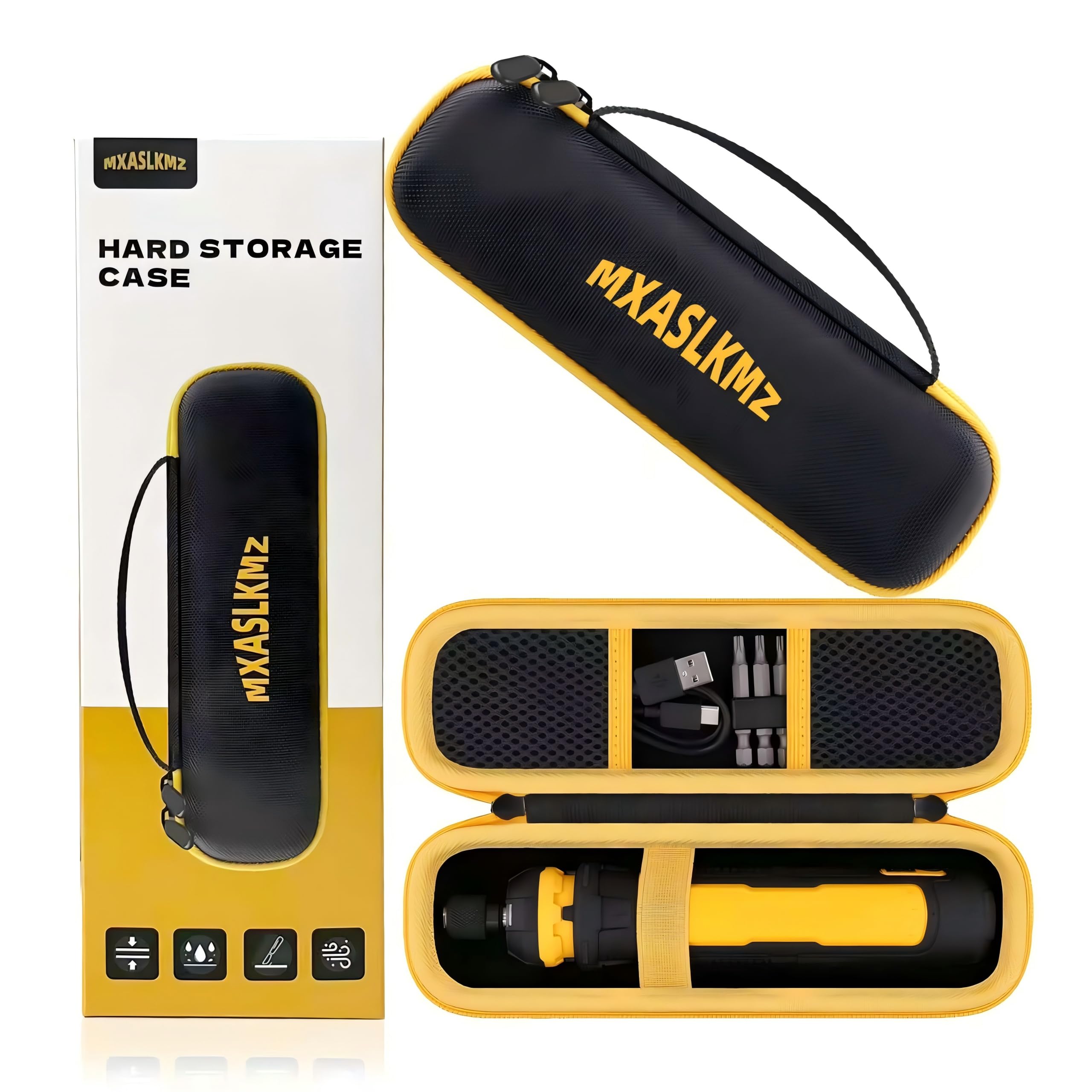 MXASLKMZ Case for DEWALT DWHT66719 4V Cordless Screwdriver, Hard EVA Protective Carrying Case with Elastic Strap & Mesh Pocket Organizer for Bits, USB Cable Storage (Black, Case Only)