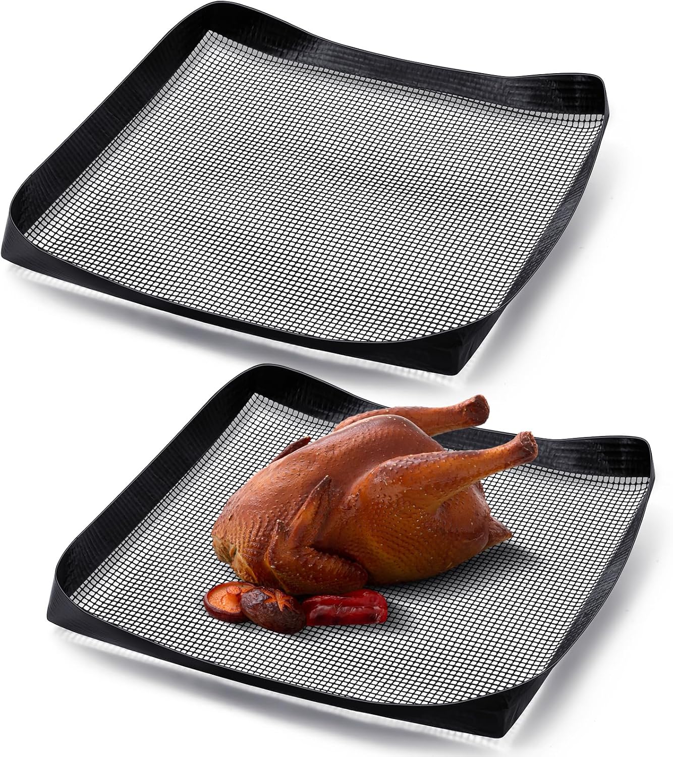 Teenyyou 2 Pcs 13.5 x 11.5 Inch PTFE Mesh Oven Baskets Air Fryer Basket for Oven Non-stick Air Fryer Basket Cooking Trays Replacement for Baking Chips Chicken Wings Bread Heating
