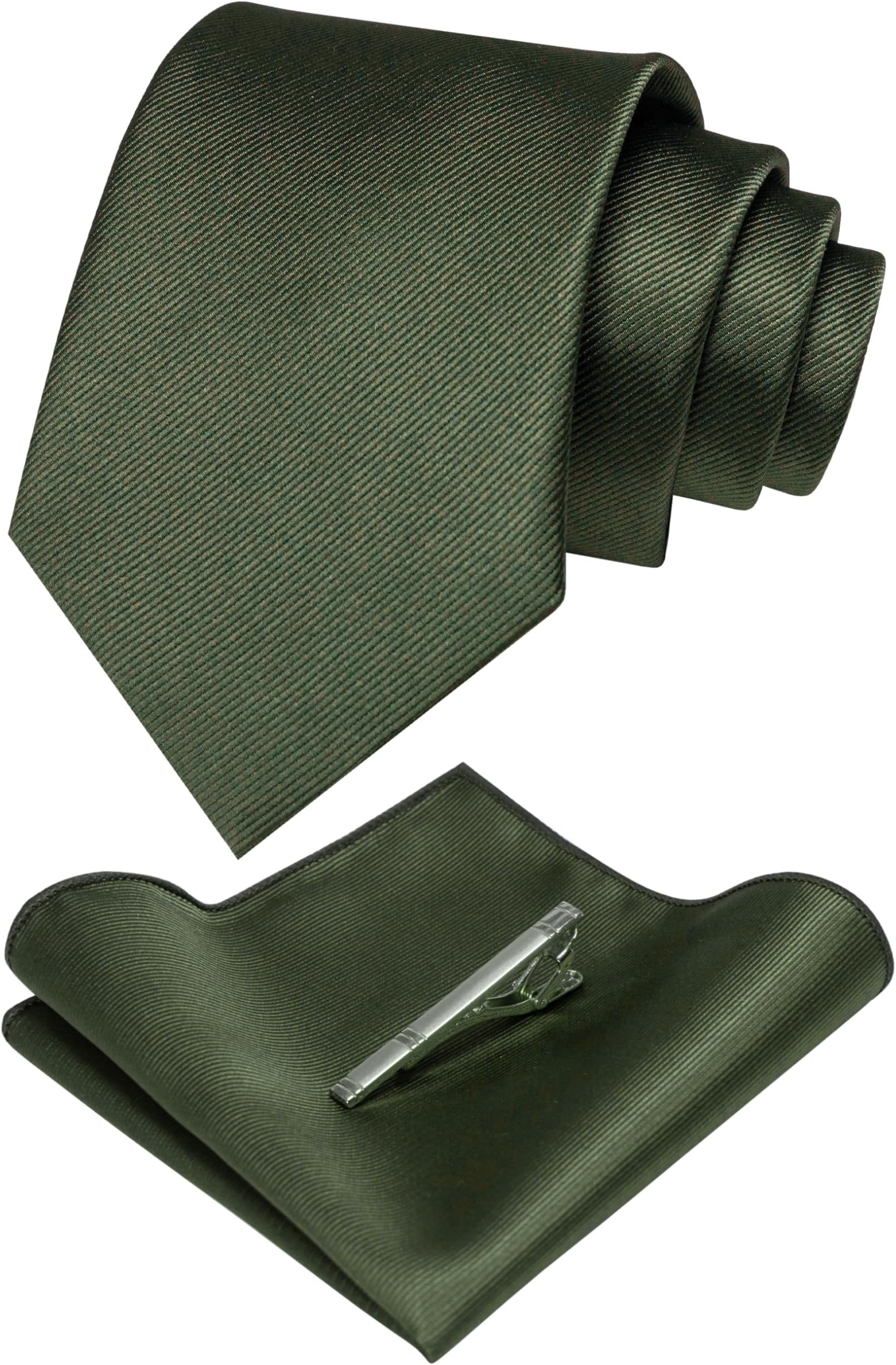 JEMYGINS Solid Color Formal Necktie and Pocket Square Tie Clip Sets for Men
