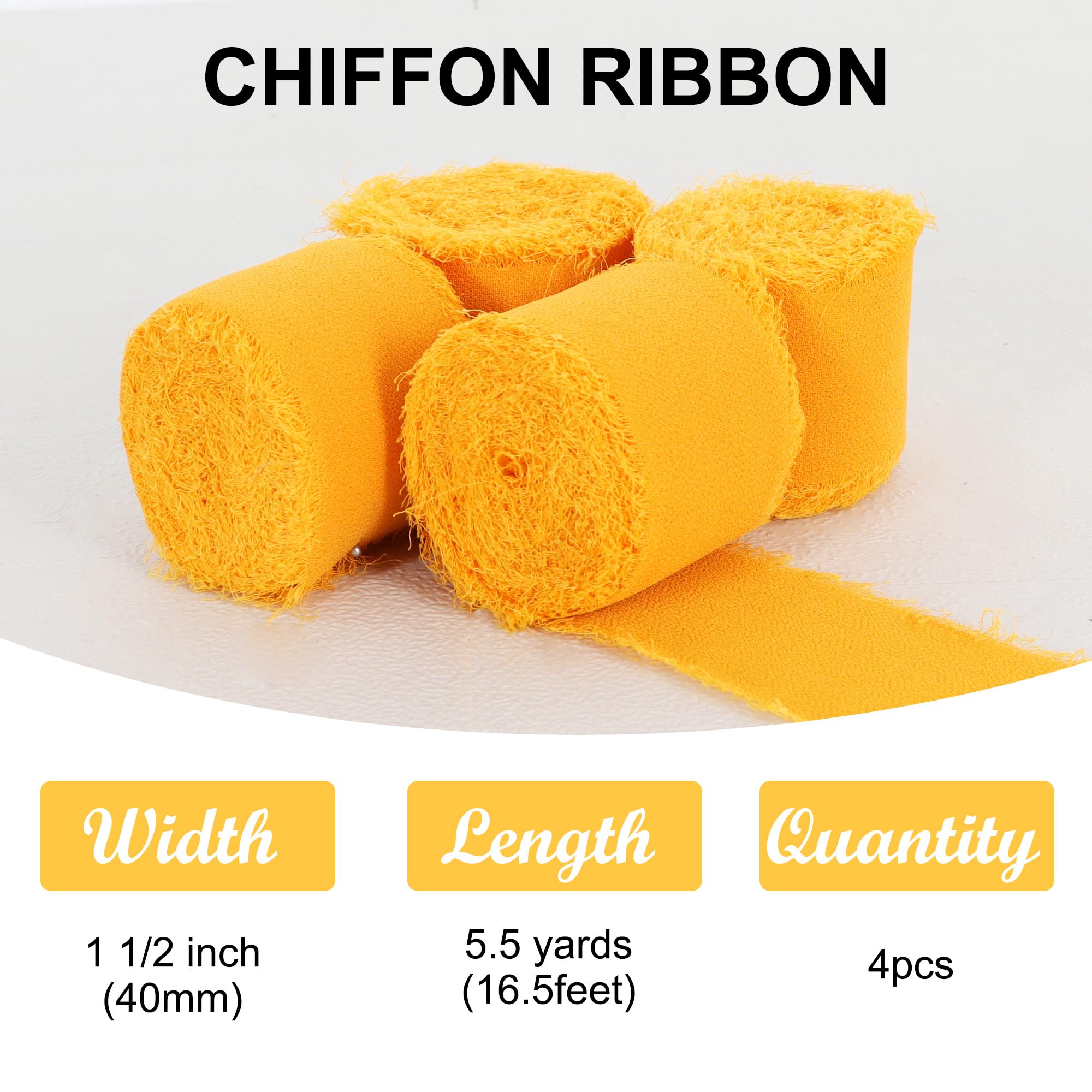 TONIFUL 4 Rolls Pumpkin Chiffon Ribbon 1 1/2 inch× 5.5 Yards Fabric Silk Ribbon for Gift Wrapping Wedding Party Decoration Flower Bouquet Wrapping Bows Making DIY Crafts(Total 22yards) - Image 2