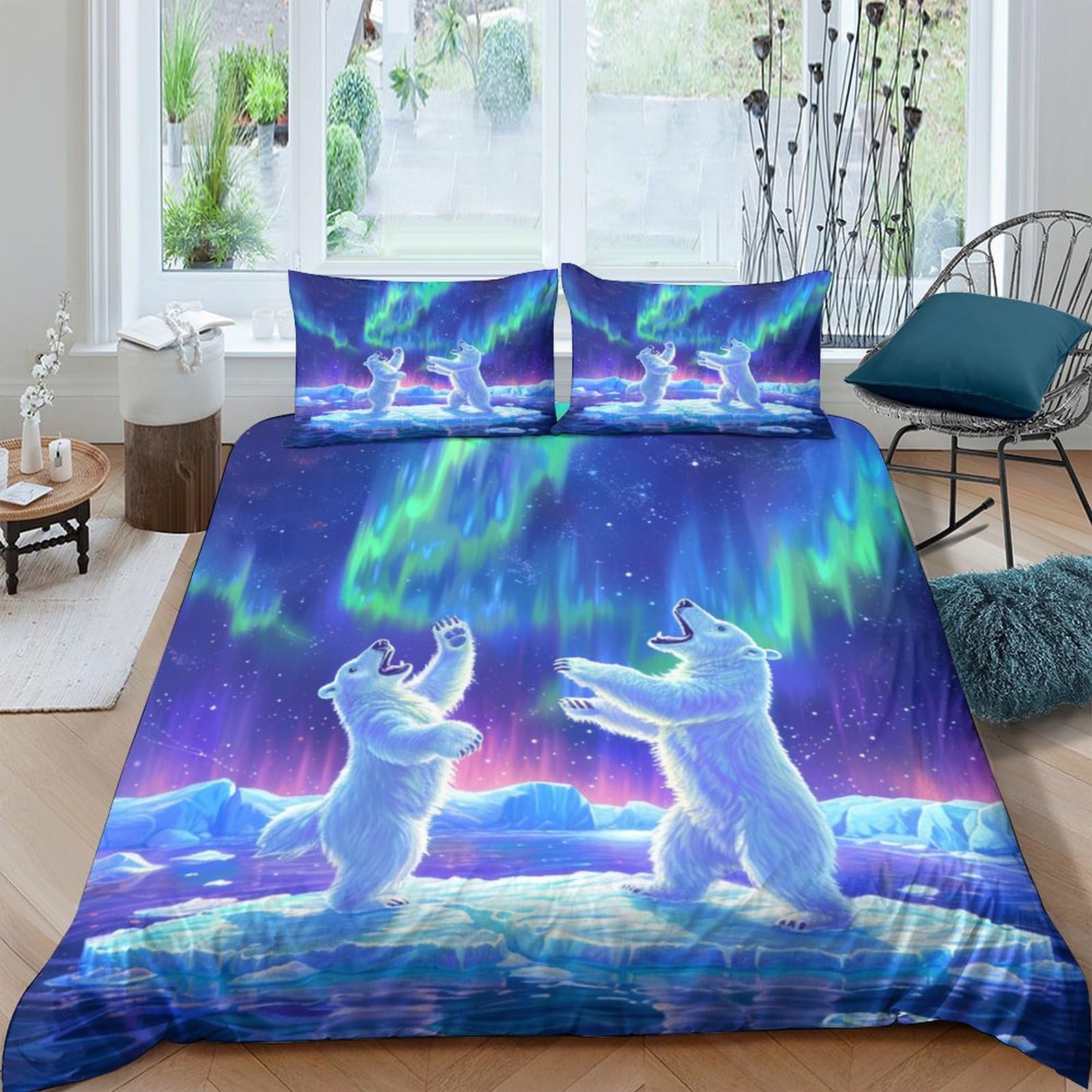 Housse de couette ours polaire double 200x200cm à impression 3D HD