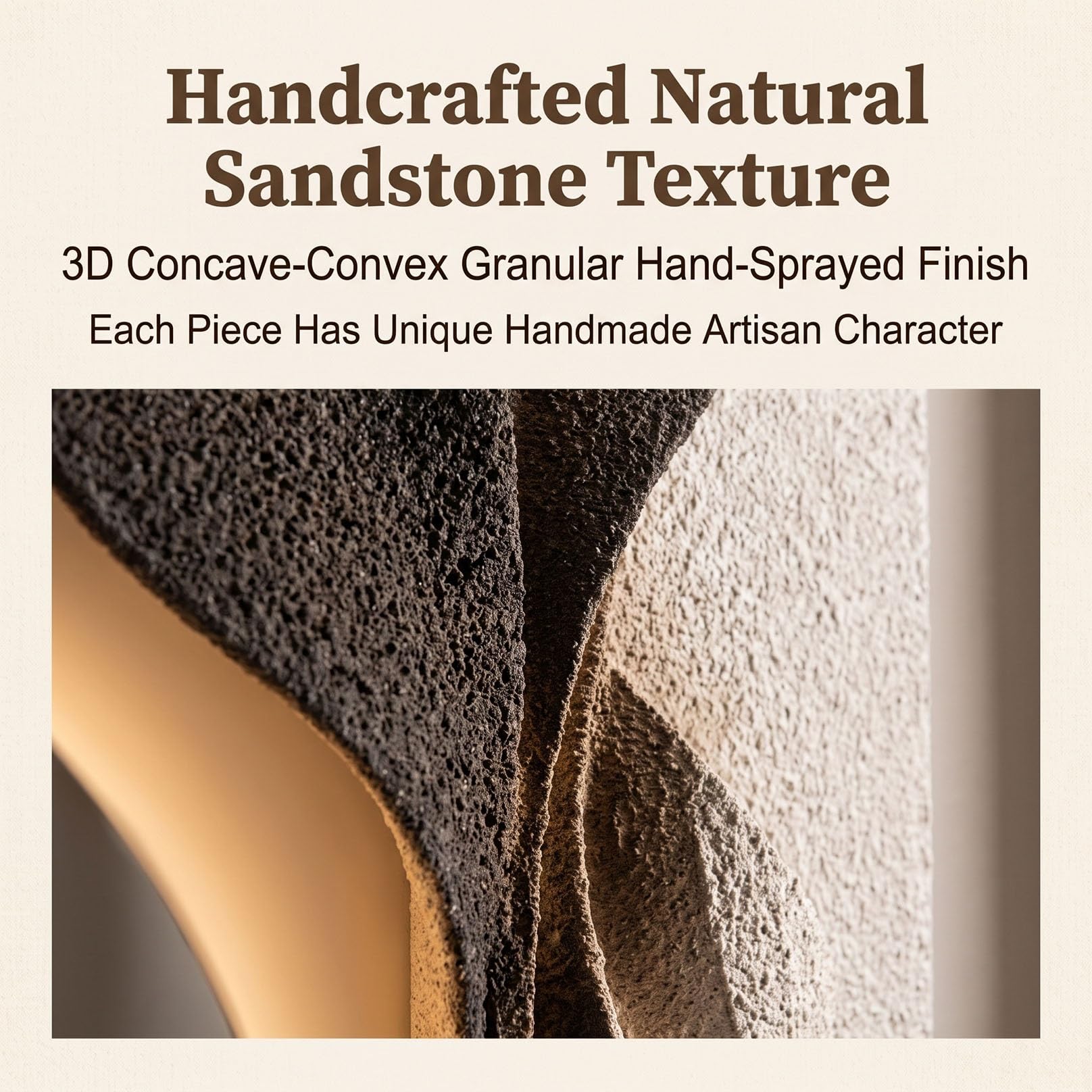 Wanddeko Wohnzimmer mit LED-Licht, 3D Sandstein-Relief & Vase | Handgefertigte Sandstein-Struktur, Integrierte LED-Beleuchtung, Kreative Vasen-Funktion(Brown B,70x140cm/27.5x55.1'')
