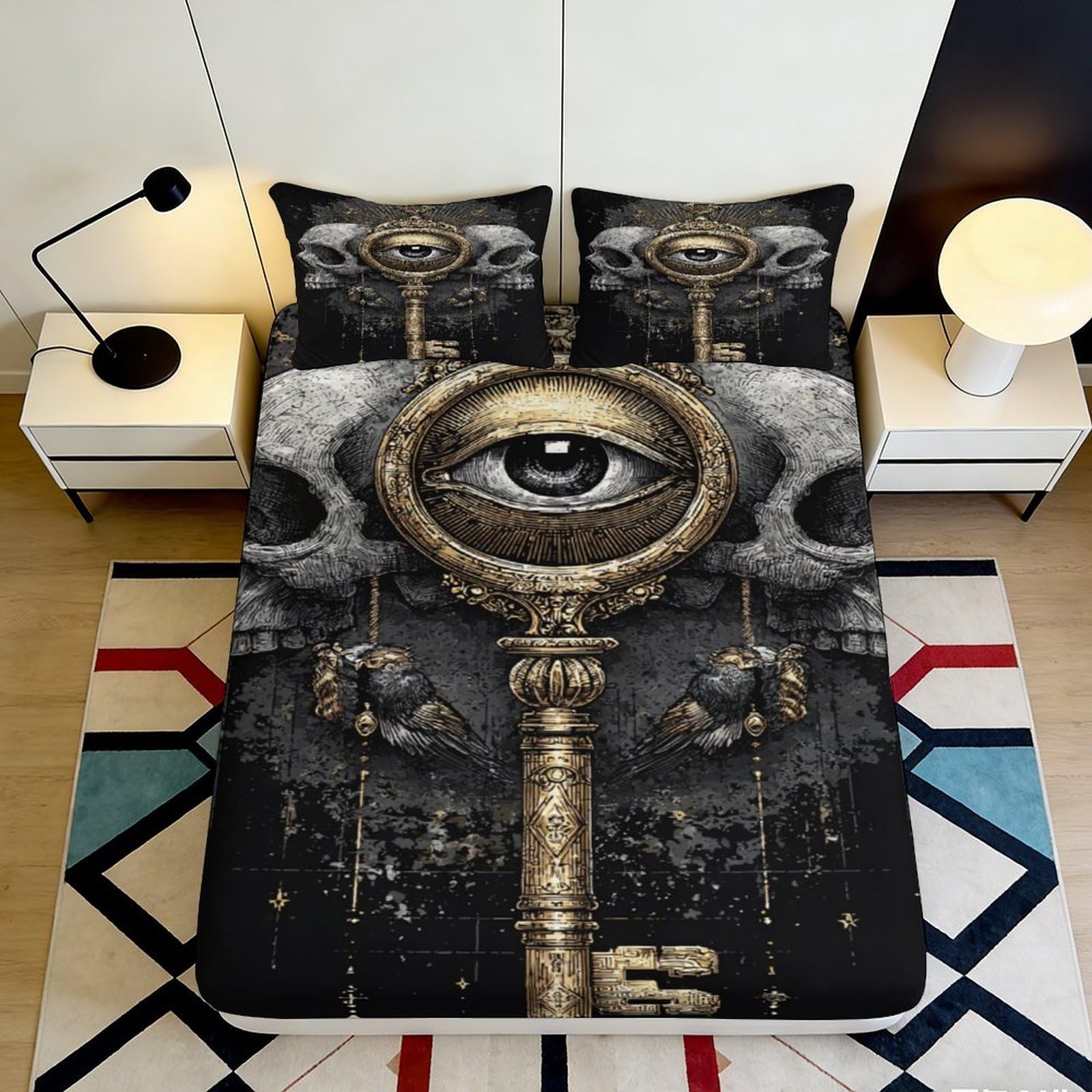 Pnayamiorkfel Style-7 3D Printed Gothic Skull Eye Fitted Sheet Microfiber Soft Black Art Mattress Cover For Bedroom Dorm Decor 90X200x25cm